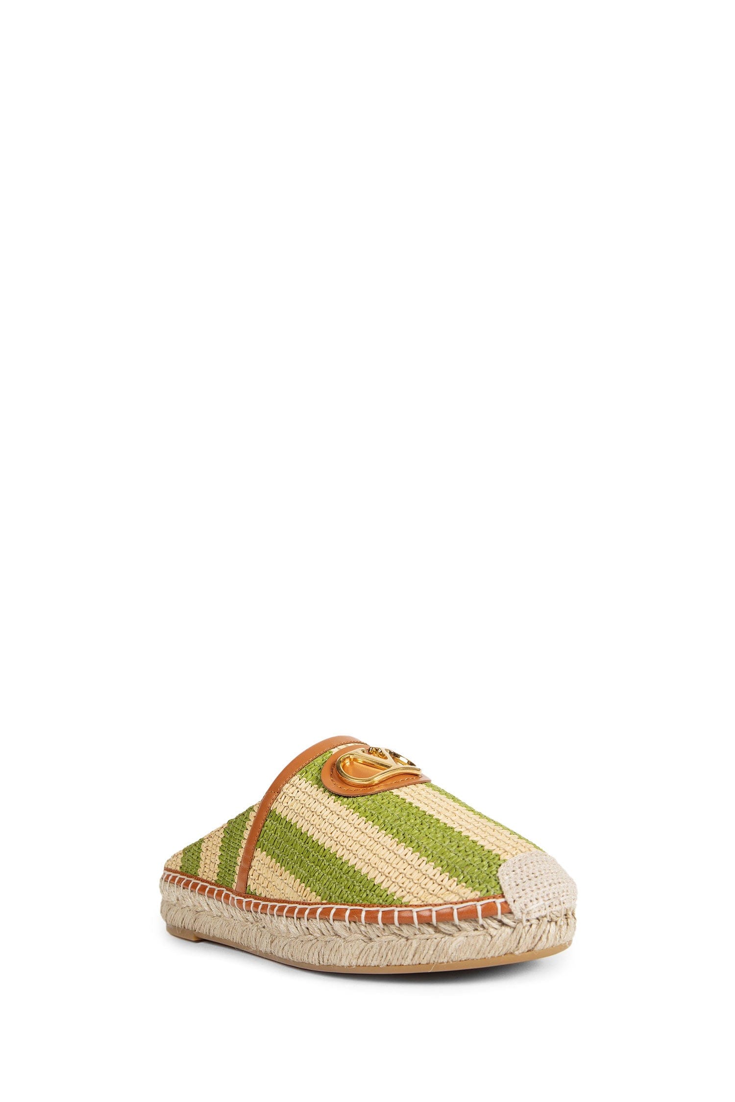 Valentino Garavani VLogo Striped Raffia Espadrille Mules