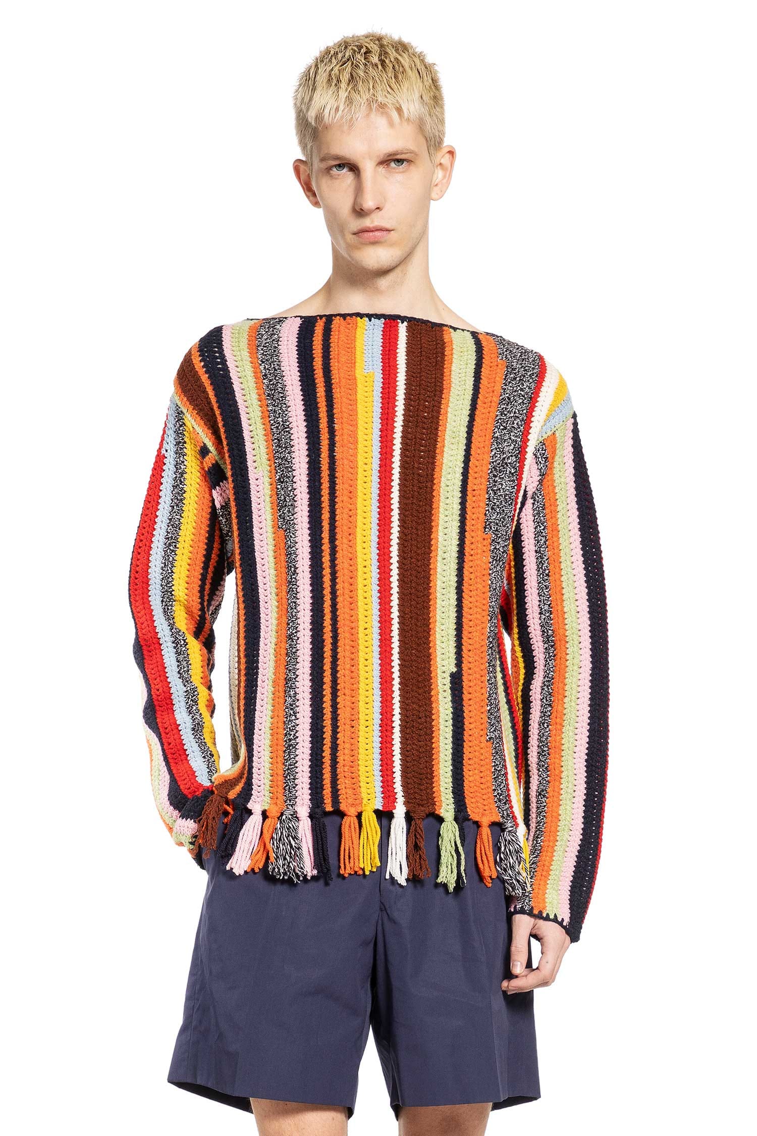 Prada Wool Crochet Boat Neck Sweater
