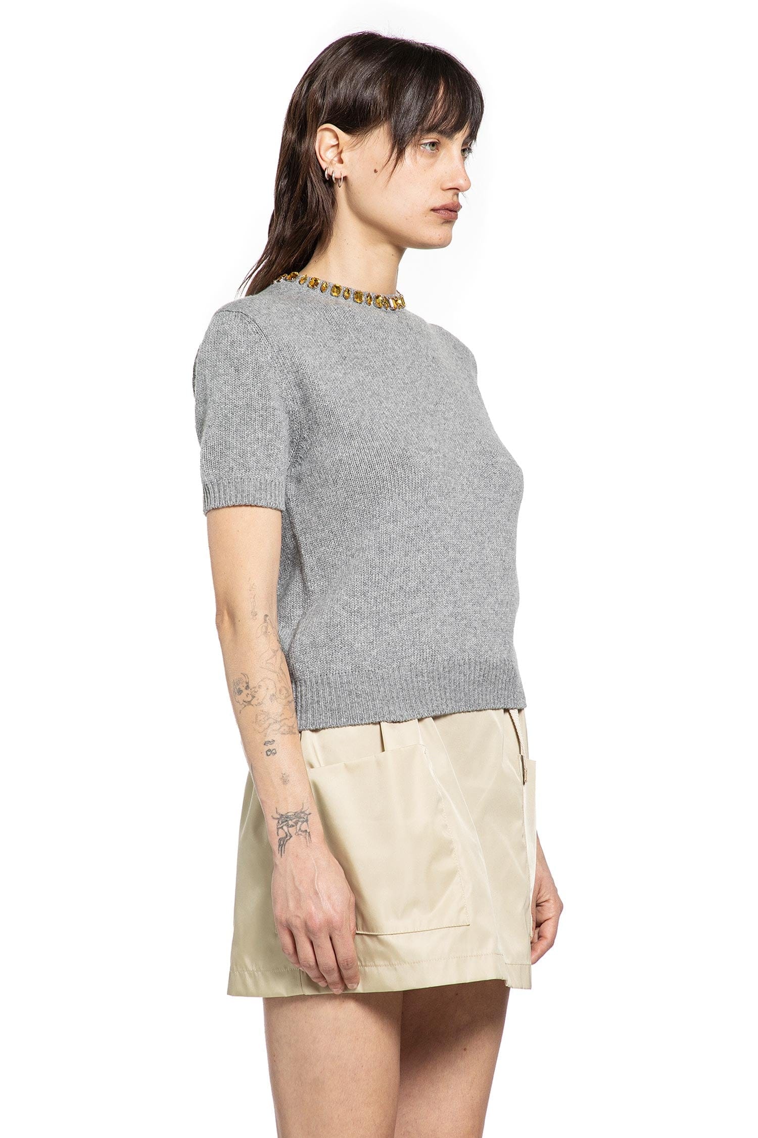 Prada Wool Cashmere Short Sleeve Sweater