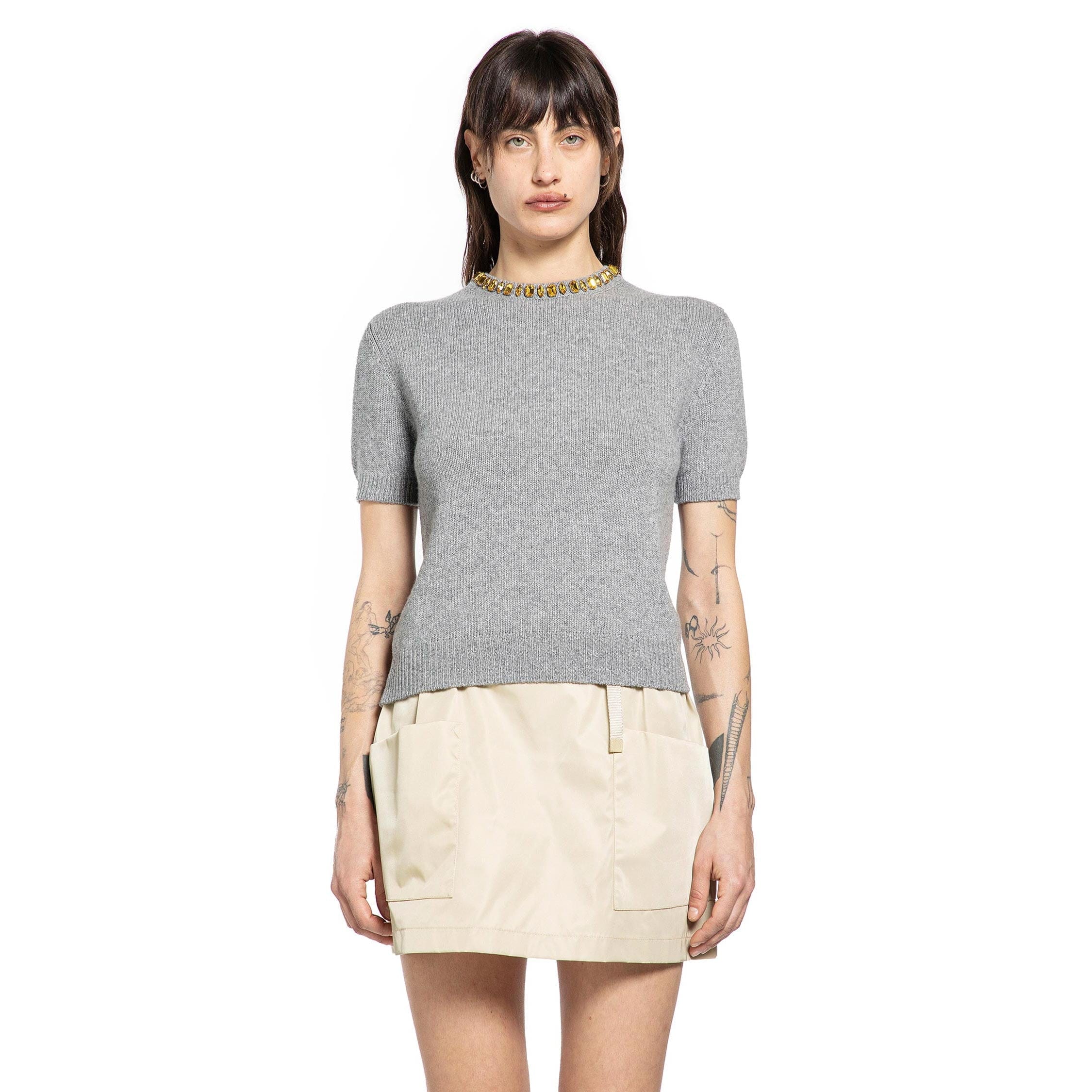 Prada Wool Cashmere Short Sleeve Sweater