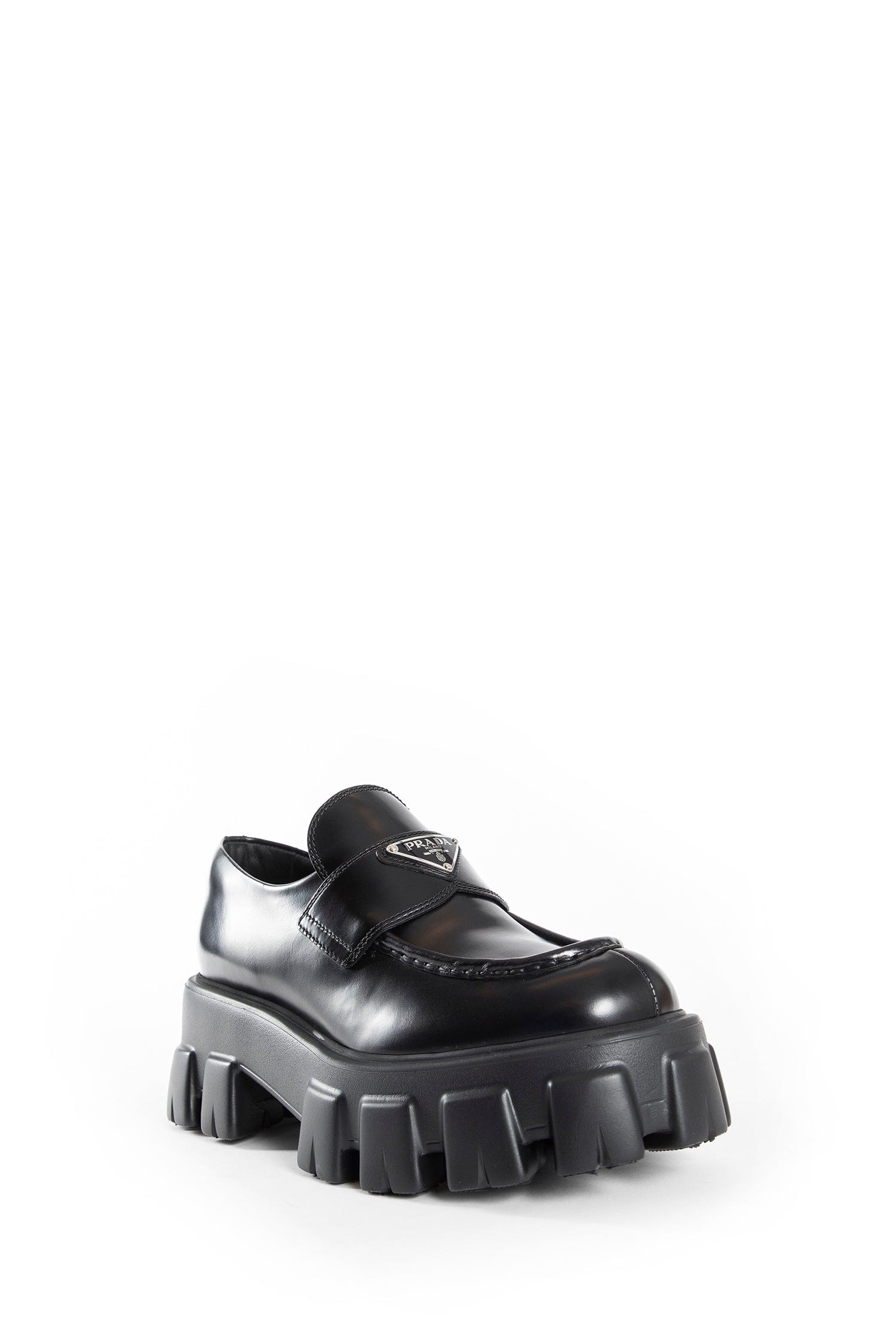 Prada Brushed Leather Monolith Loafers