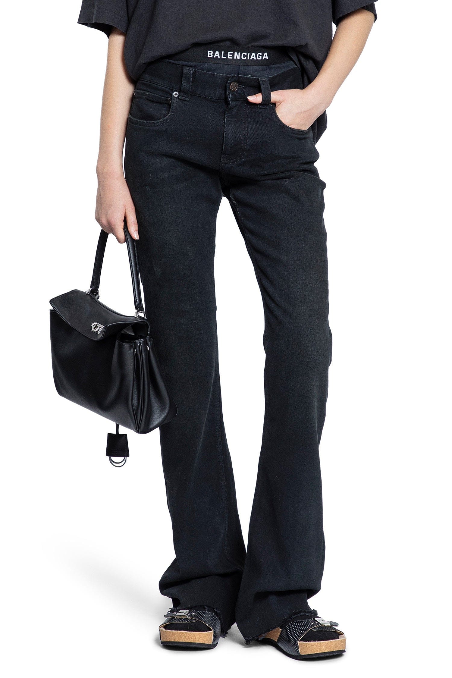 Balenciaga Slim Fit Bootcut Pants in Cotton Denim