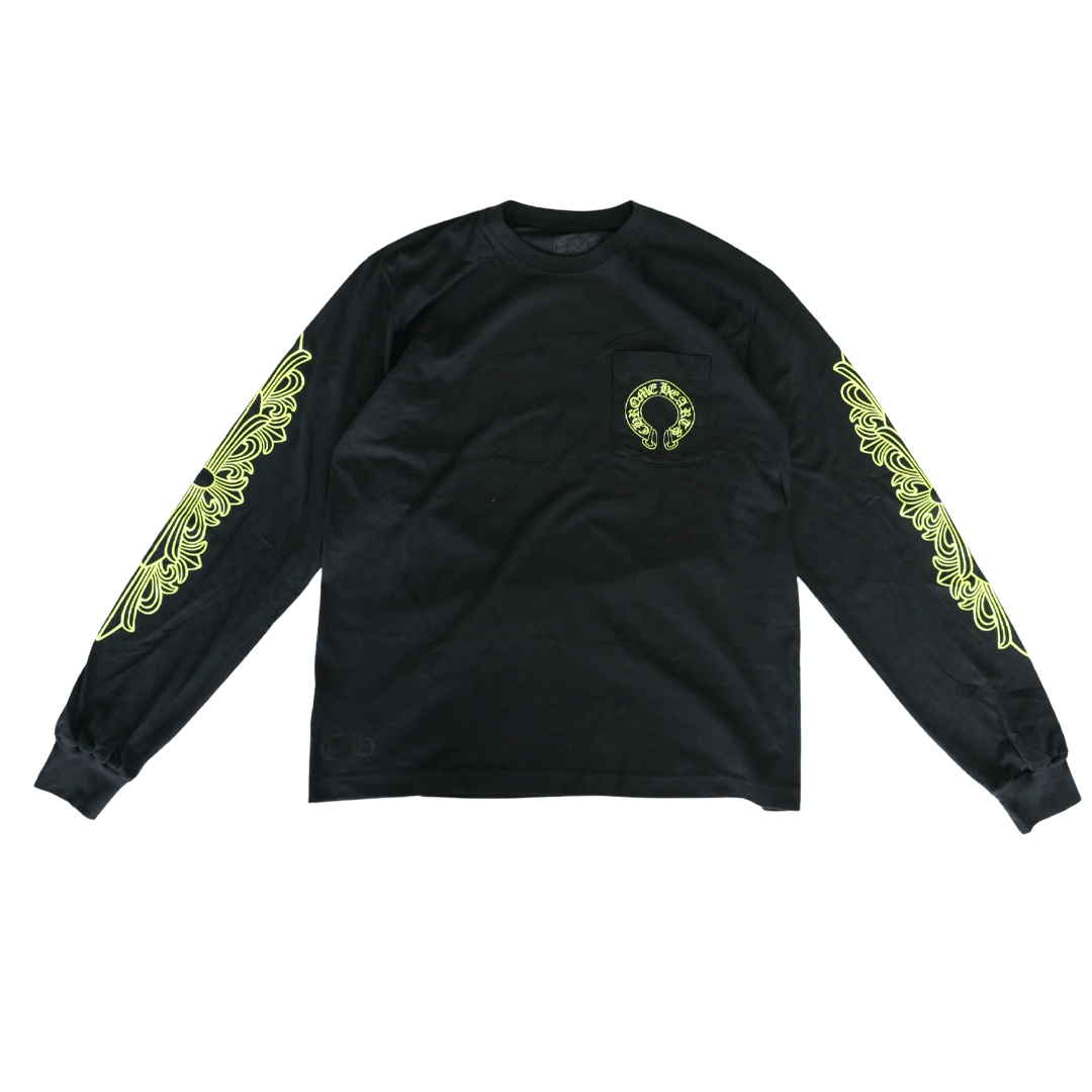 Chrome Hearts Neon Green Horseshoe Long Sleeve T-Shirt