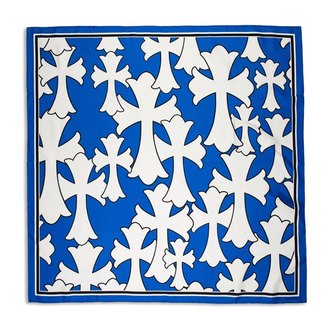 Chrome Hearts Cemetery Crosses Silk Scarf Blue