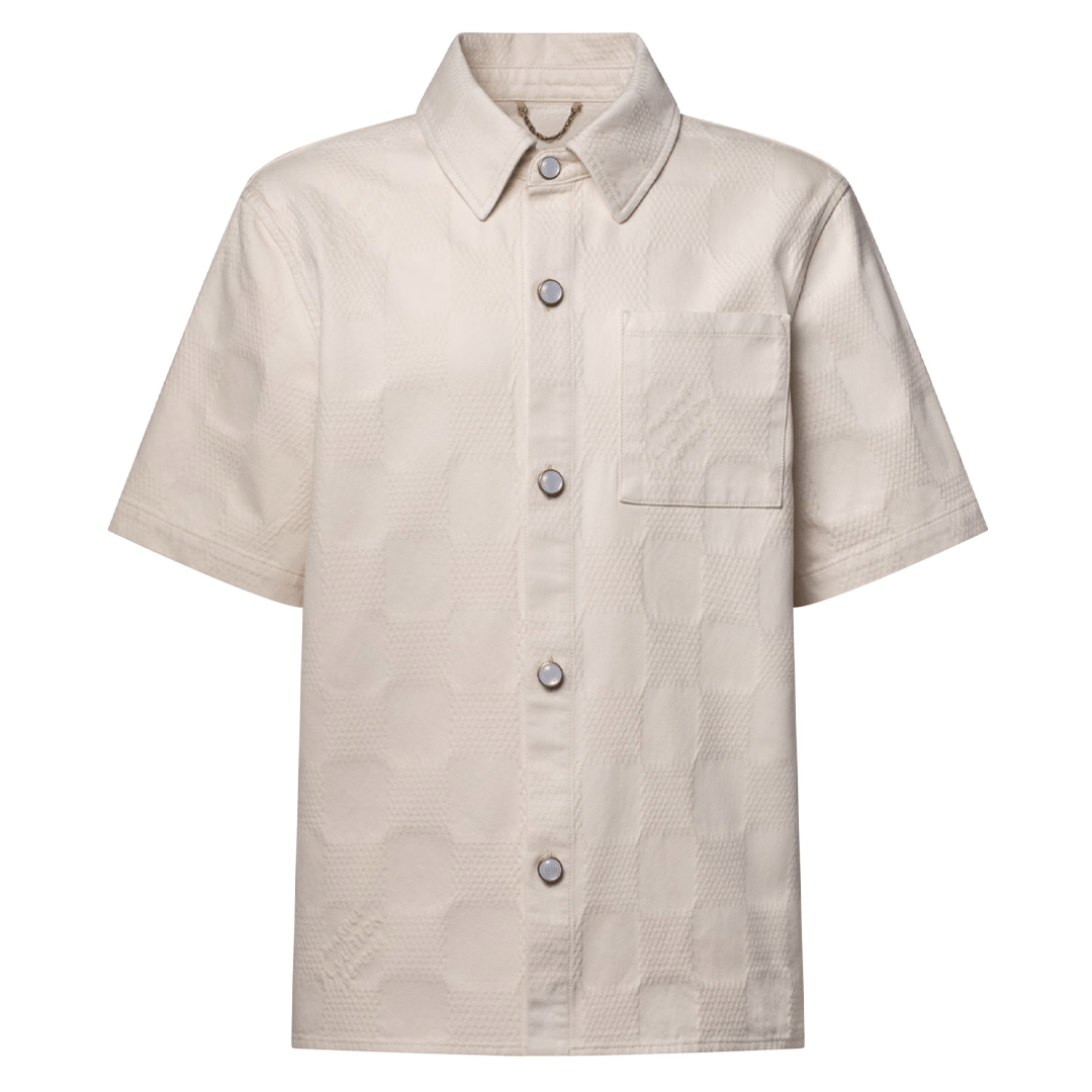 Louis Vuitton Damier 3D Light Denim Short-Sleeved Shirt Beige