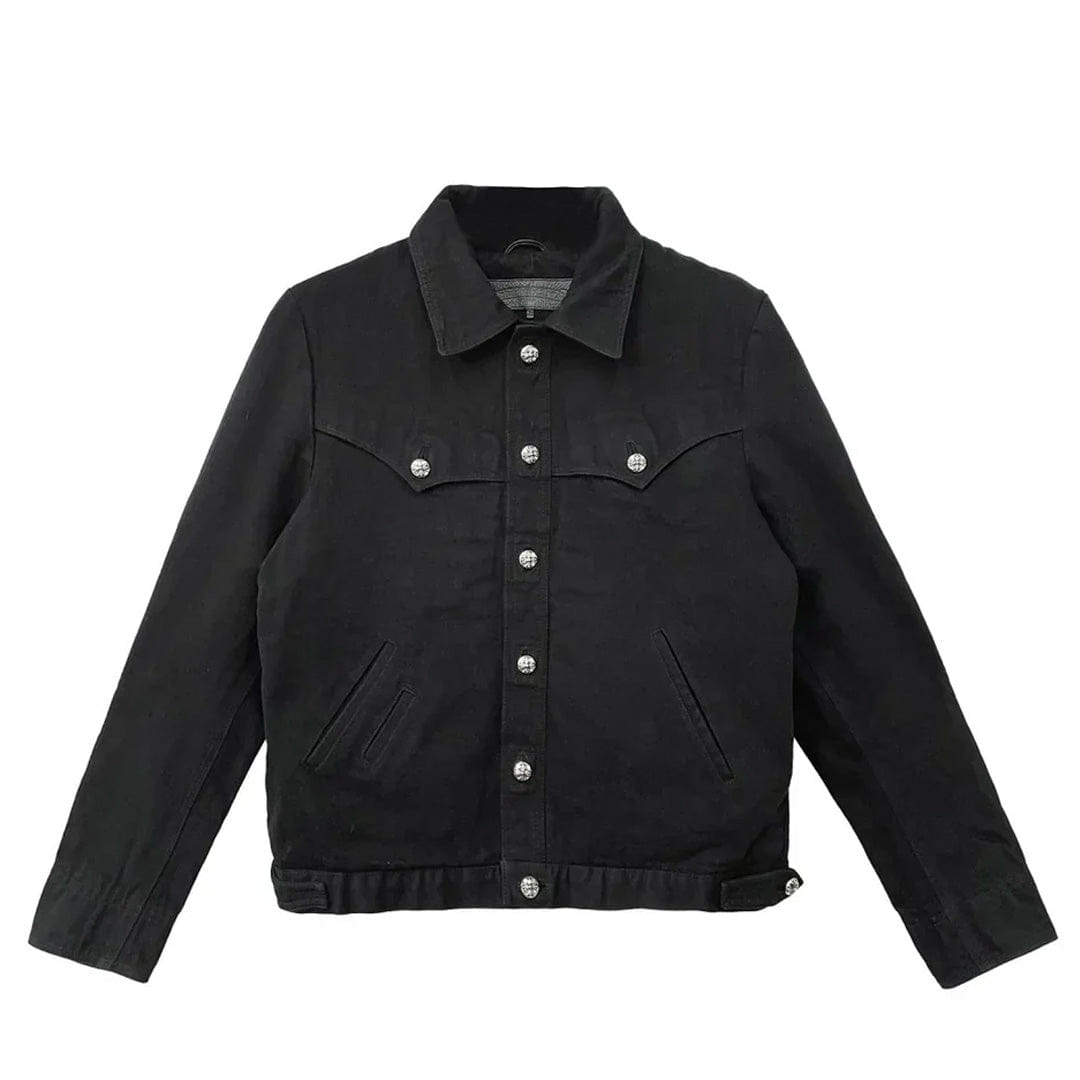 Chrome Hearts Red Floral Cross Leather Patch Black Denim Jacket