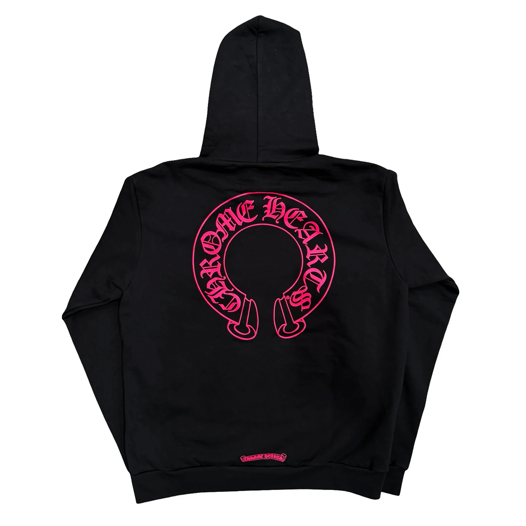 Chrome Hearts Floral Horseshoe Logo Zip Up Hoodie Black Pink