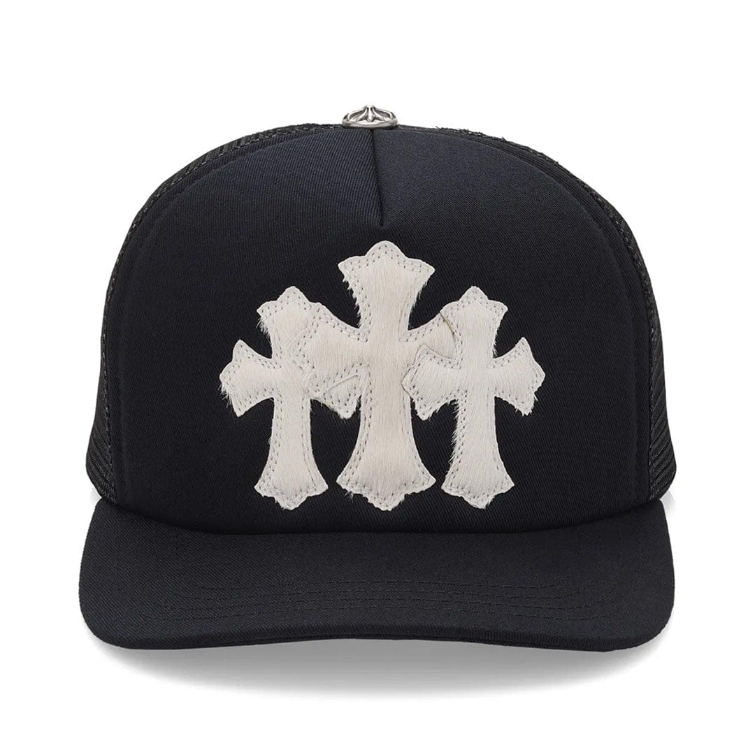 Chrome Hearts Triple Cross Patch Pony Hair White Trucker Hat
