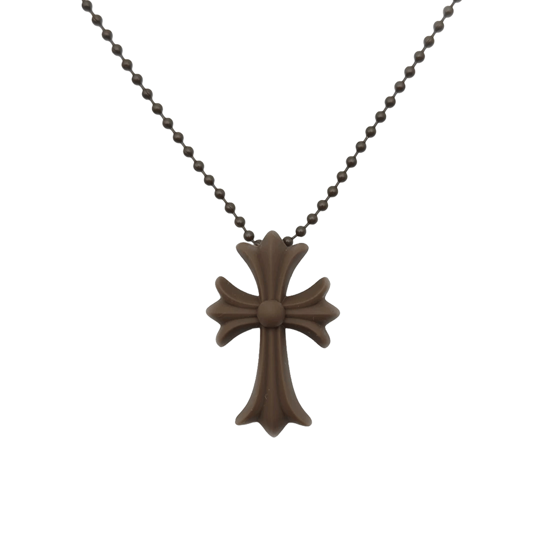 Chrome Hearts Silichrome Cross Necklace Brown