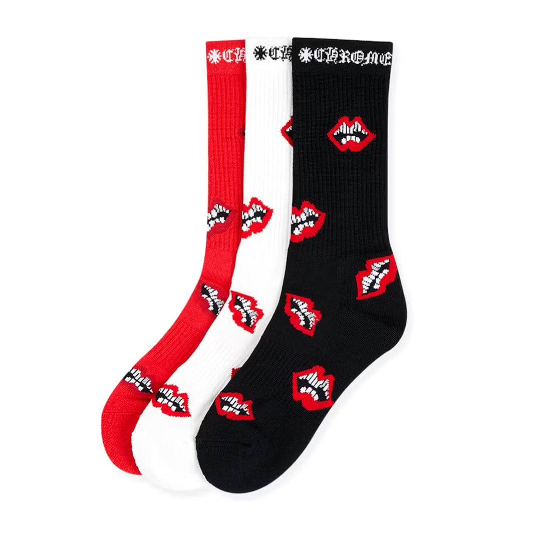 Chrome Hearts Chomper Socks Black Red 3 Pack