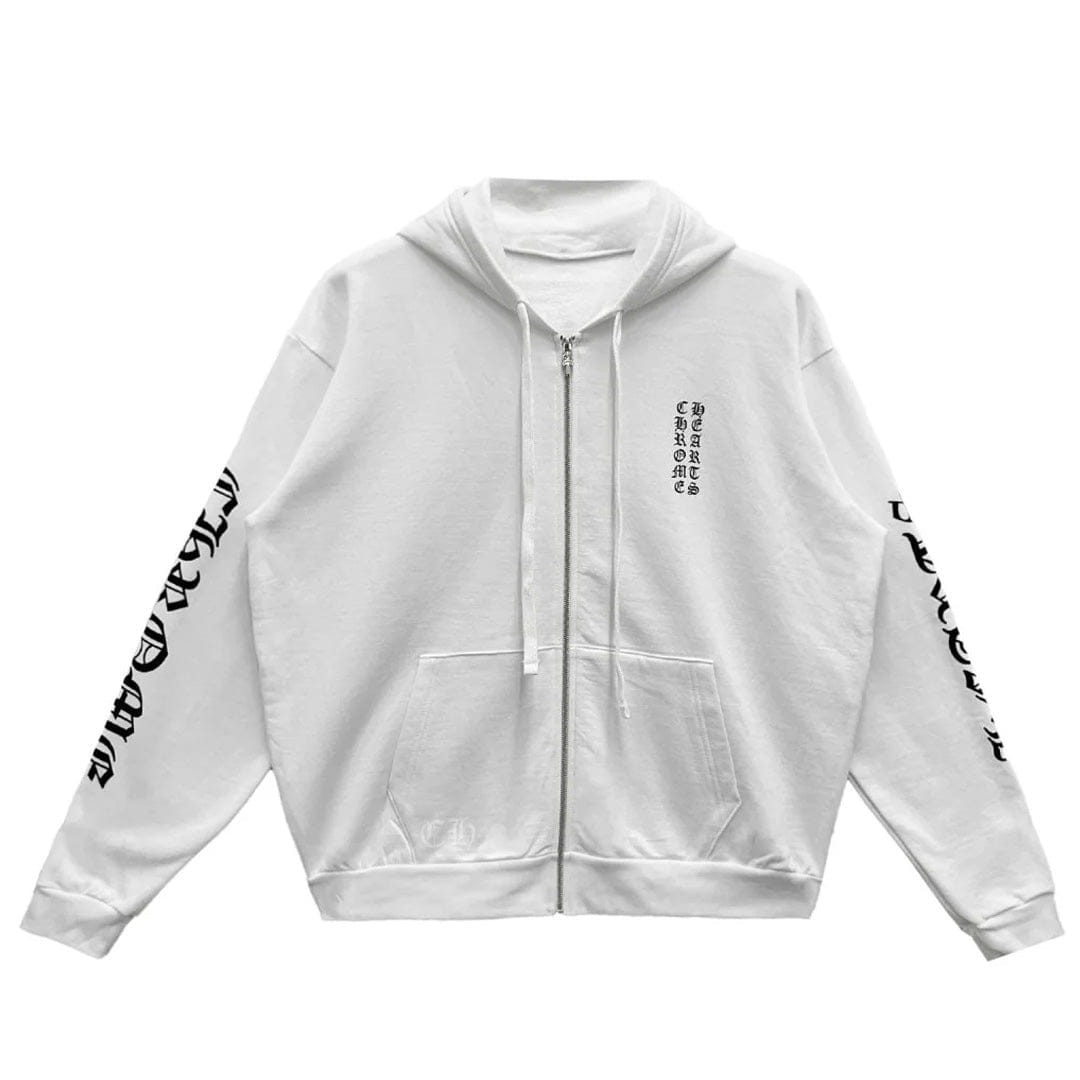 Chrome Hearts Vertical Logo Zip Up Hoodie White Black