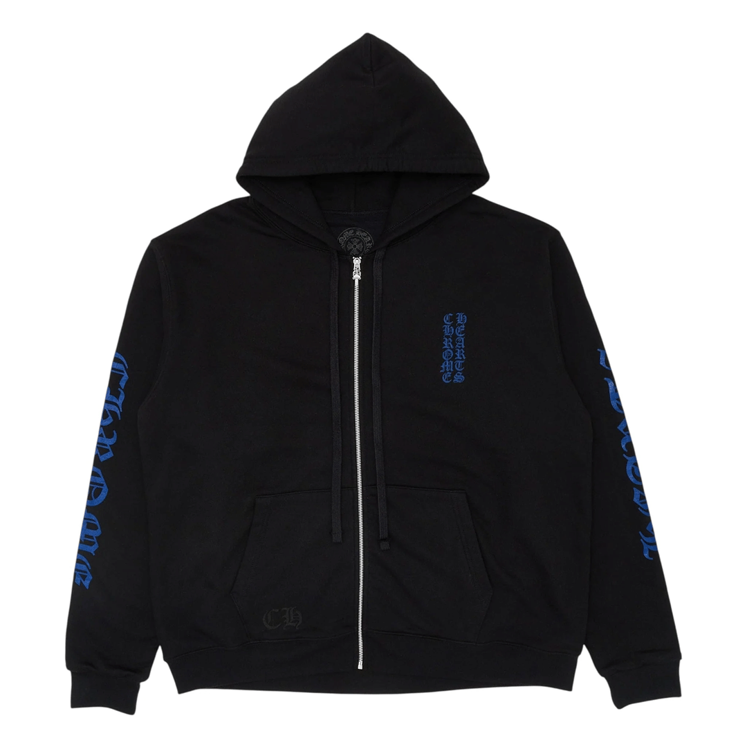 Chrome Hearts Vertical Logo Zip Up Thermal Hoodie Black Blue