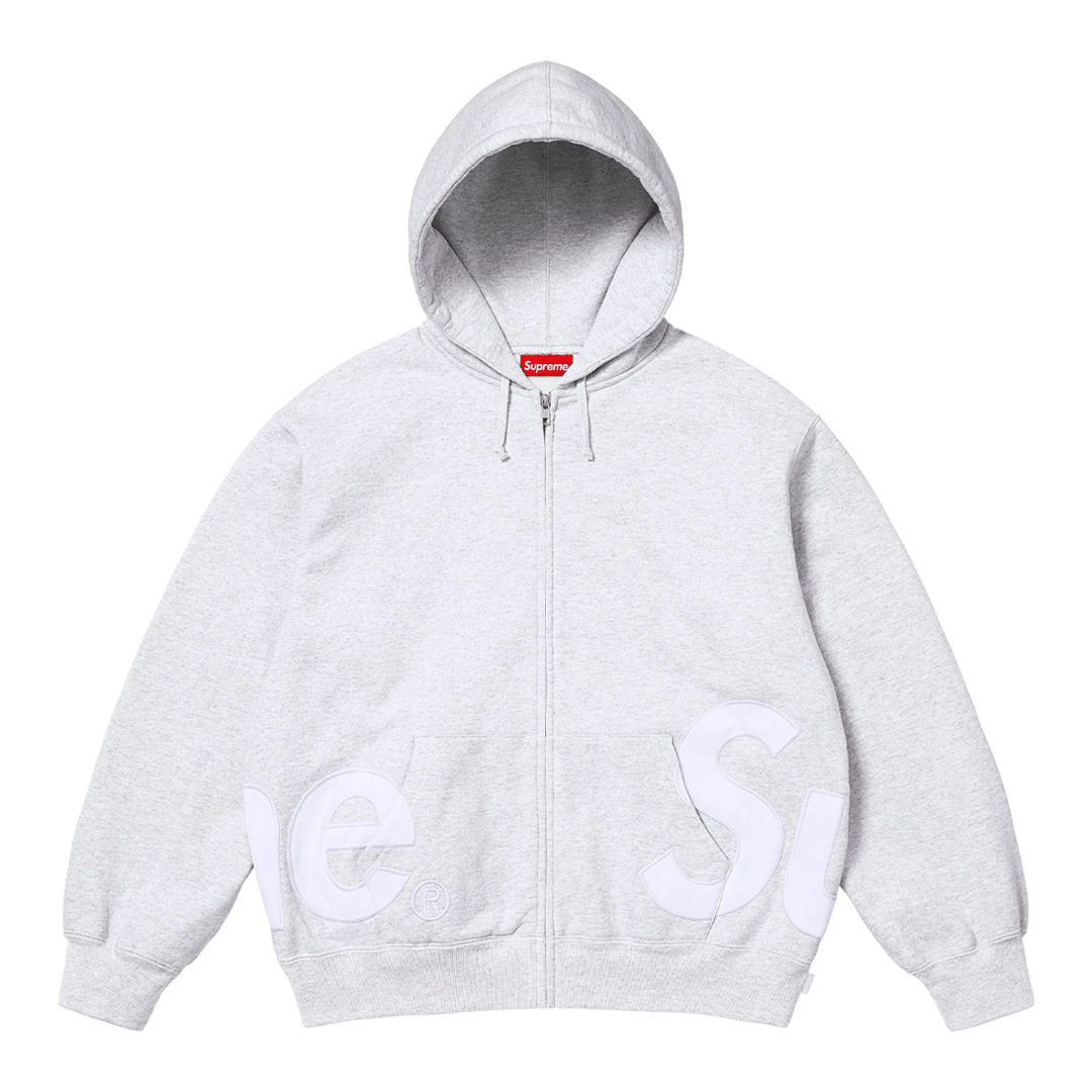 Supreme Big Logo Zip Up Hoodie Ash Grey