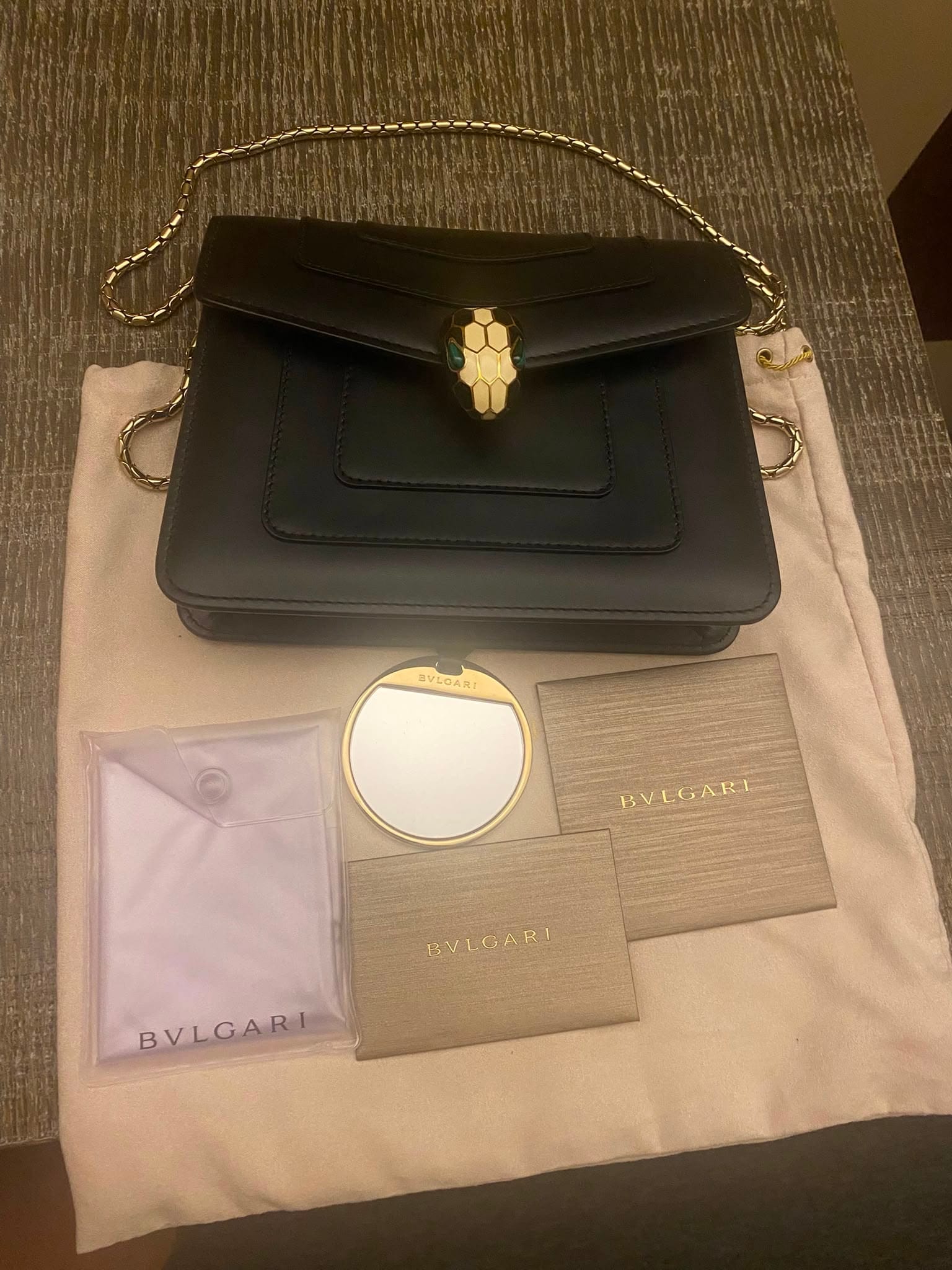 Bulgari Bvlgari Black Smooth Calfskin Serpenti Forever Shoulder Bag ASC7359