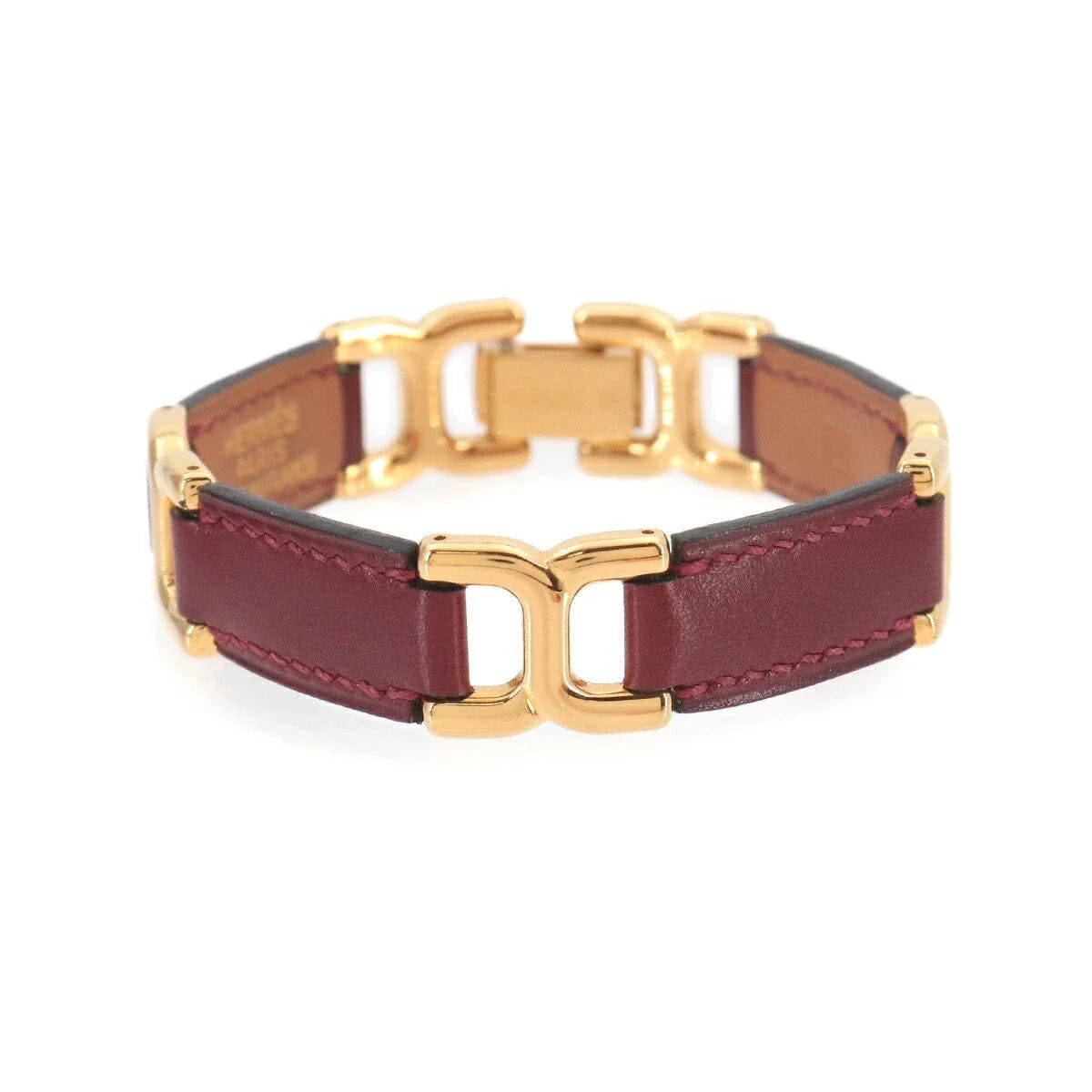 HERMES H Motif Bracelet Bangle Leather Rouge Ash Gold 90323936
