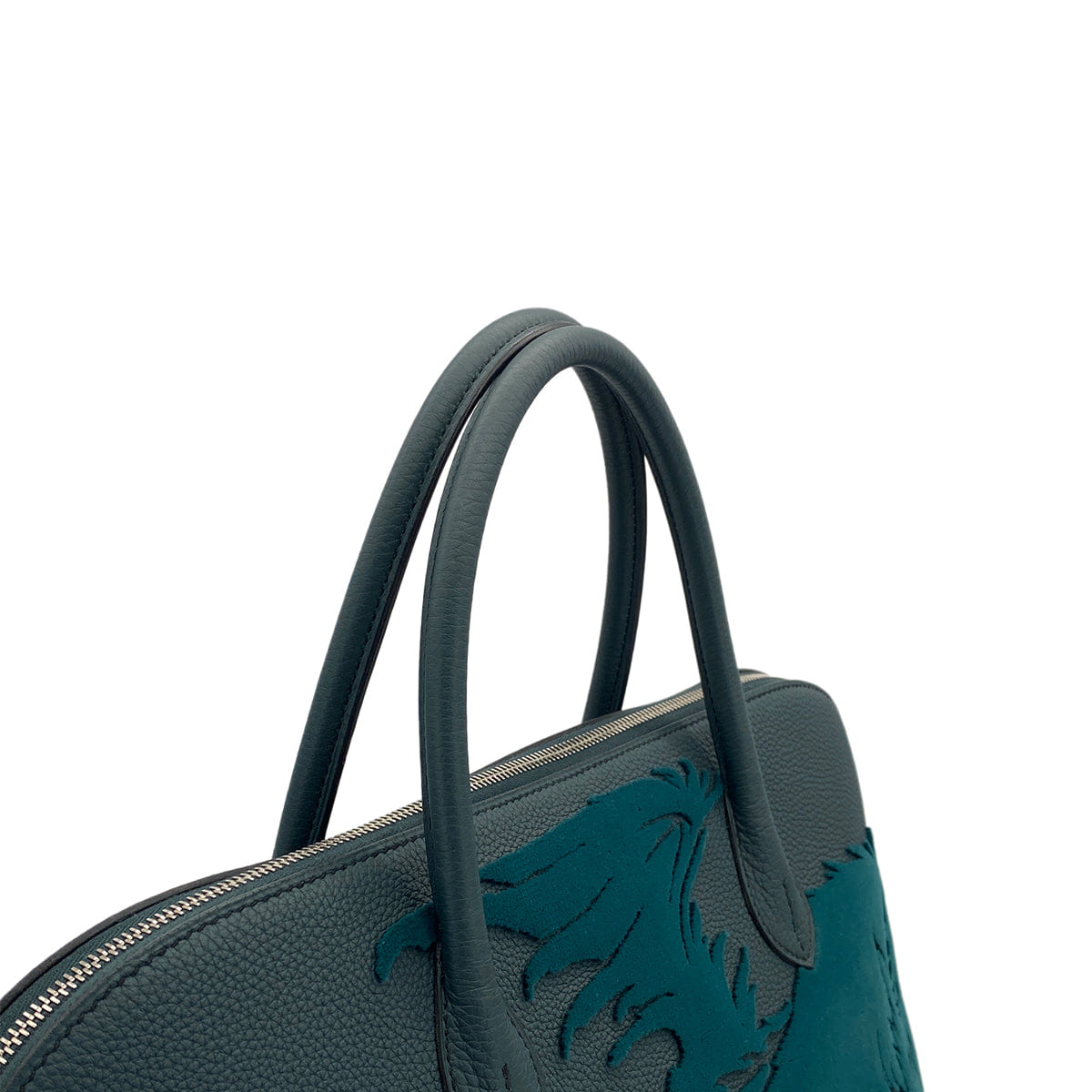 HERMES BOLIDE 1923 45 CHIMERES DRAGON VERT CYPRESS TOGO VELVET HAND BAG 2019 D STAMP PALLADIUM HARDWARE 90311974