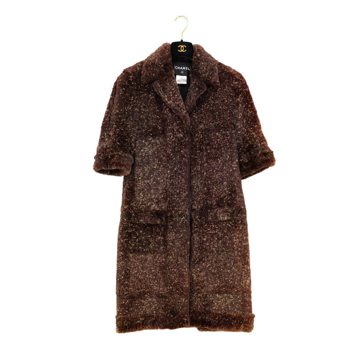 CHANEL RABBIT FUR LOGO BUTTON SHORT SLEEVE COAT BROWN LAPIN 40 05A RTW 90313369