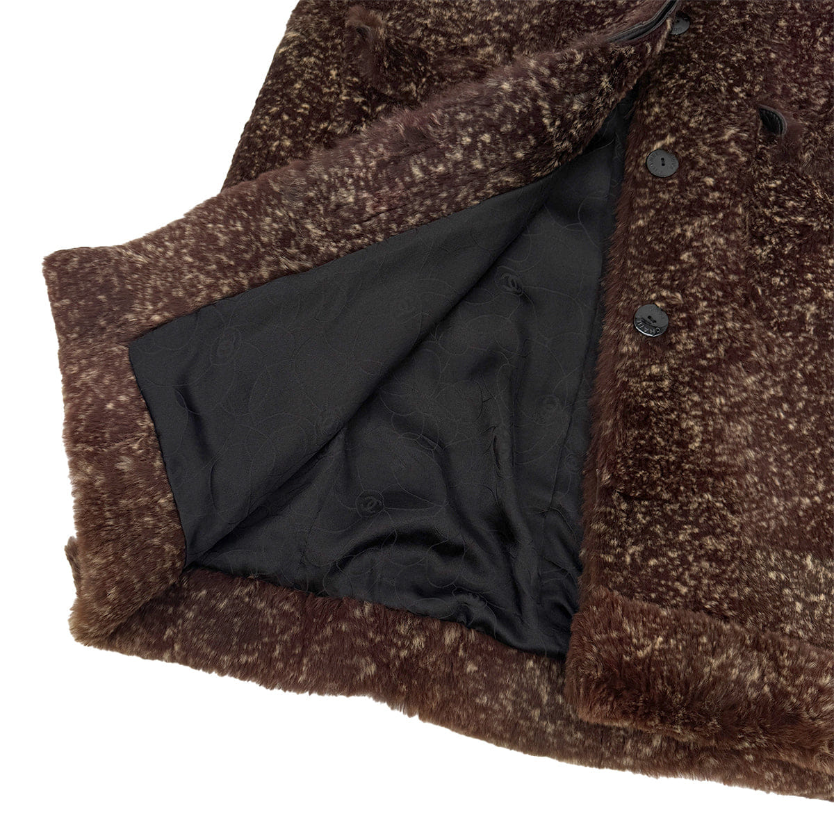 CHANEL RABBIT FUR LOGO BUTTON SHORT SLEEVE COAT BROWN LAPIN 40 05A RTW 90313369