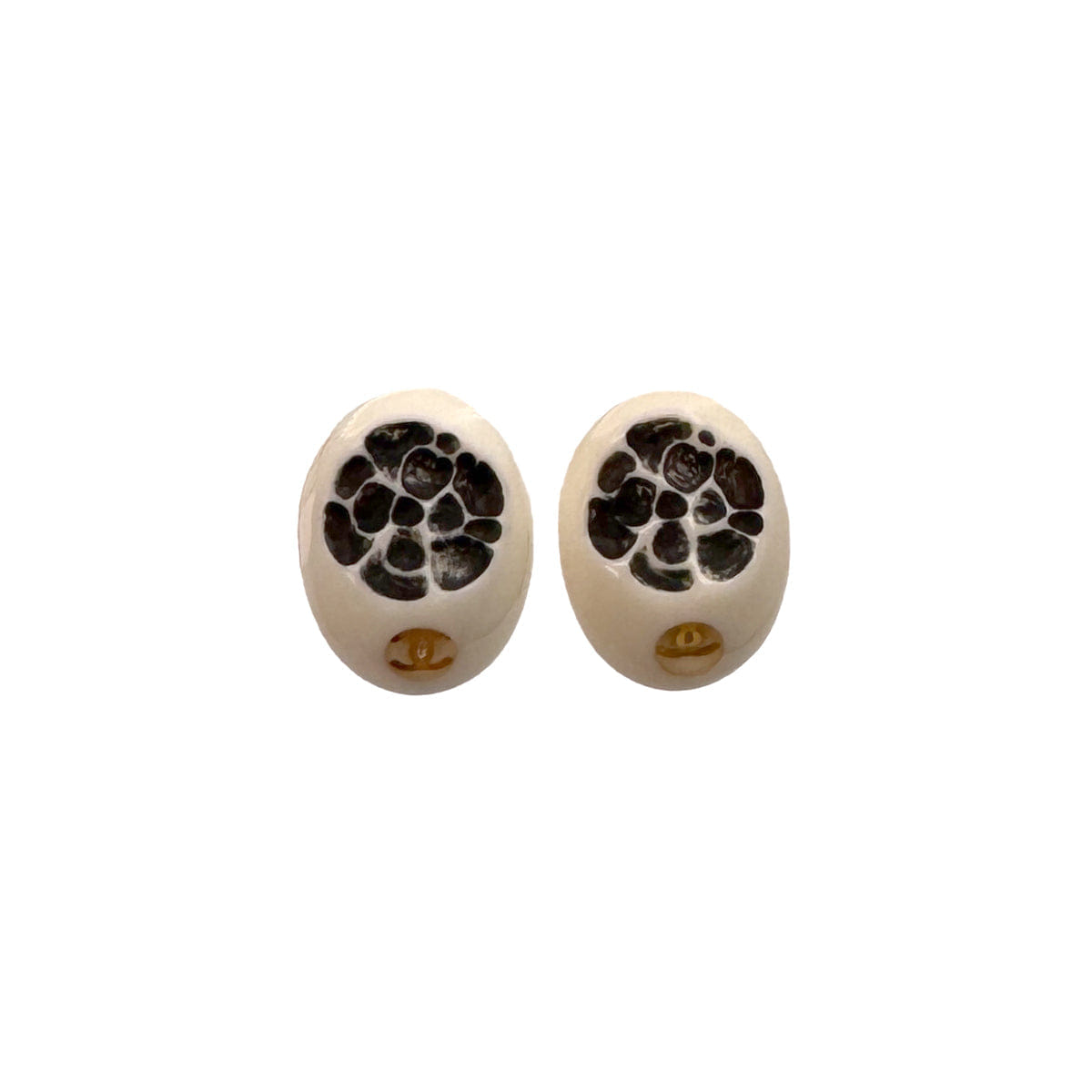 CHANEL CAMELLIA EARRINGS COCOMARK WHITE BLACK ACCESSORY 02P 90323101