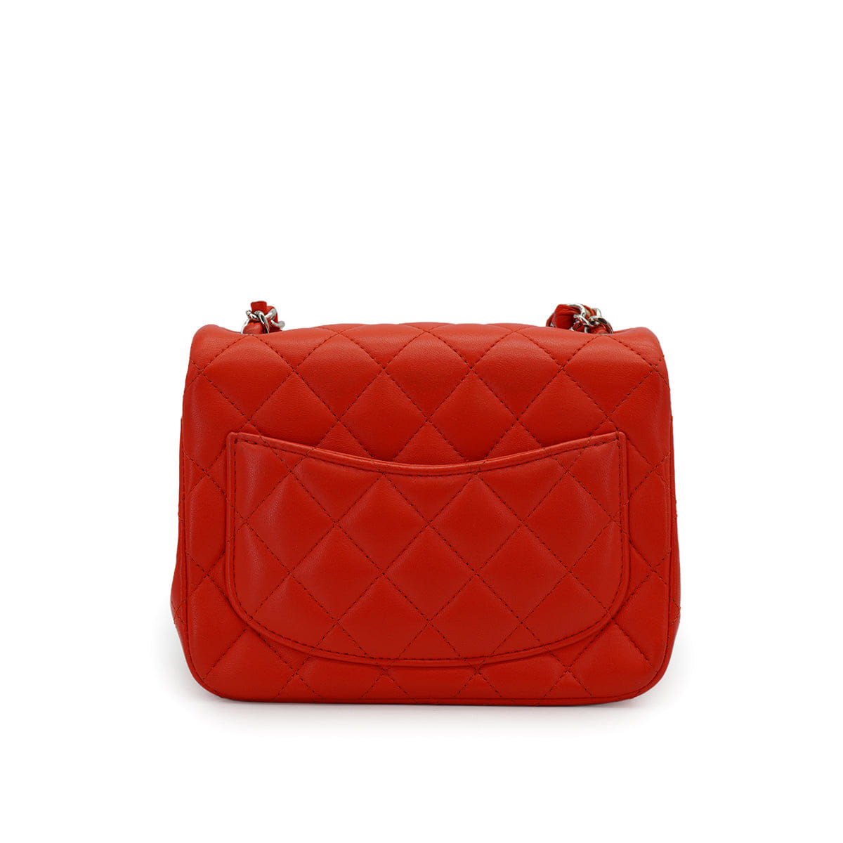 CHANEL MINI SQUARE 17 CHAIN SHOULDER BAG RED LAMB SKIN SILVER HARDWARE 90333761