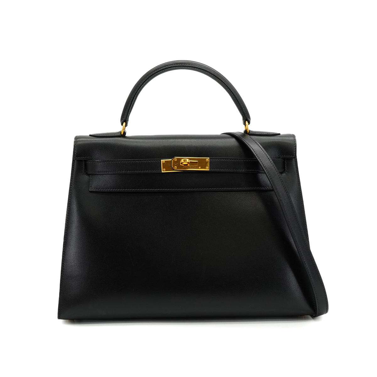 HERMES KELLY 32 SELLIER BLACK BOX CALF HAND SHOULDER BAG 1996 CIRCLE Z GOLD HARDWARE 90333264