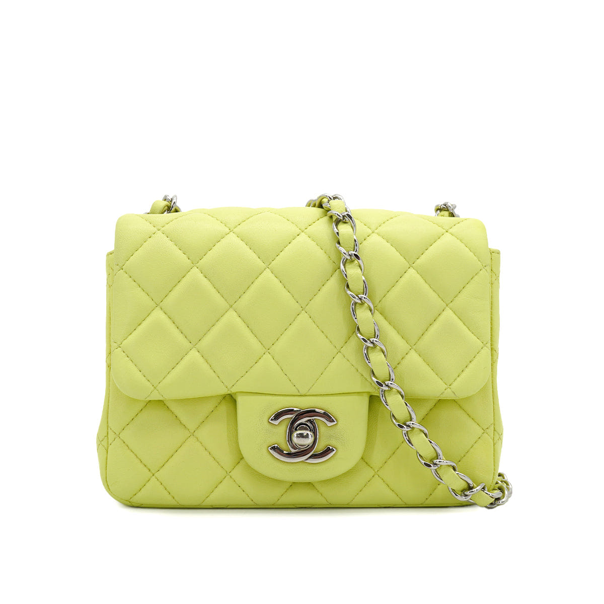 CHANEL MINI SQUARE 17 CHAIN SHOULDER BAG YELLOW LAMB SKIN SILVER HARDWARE 90333724