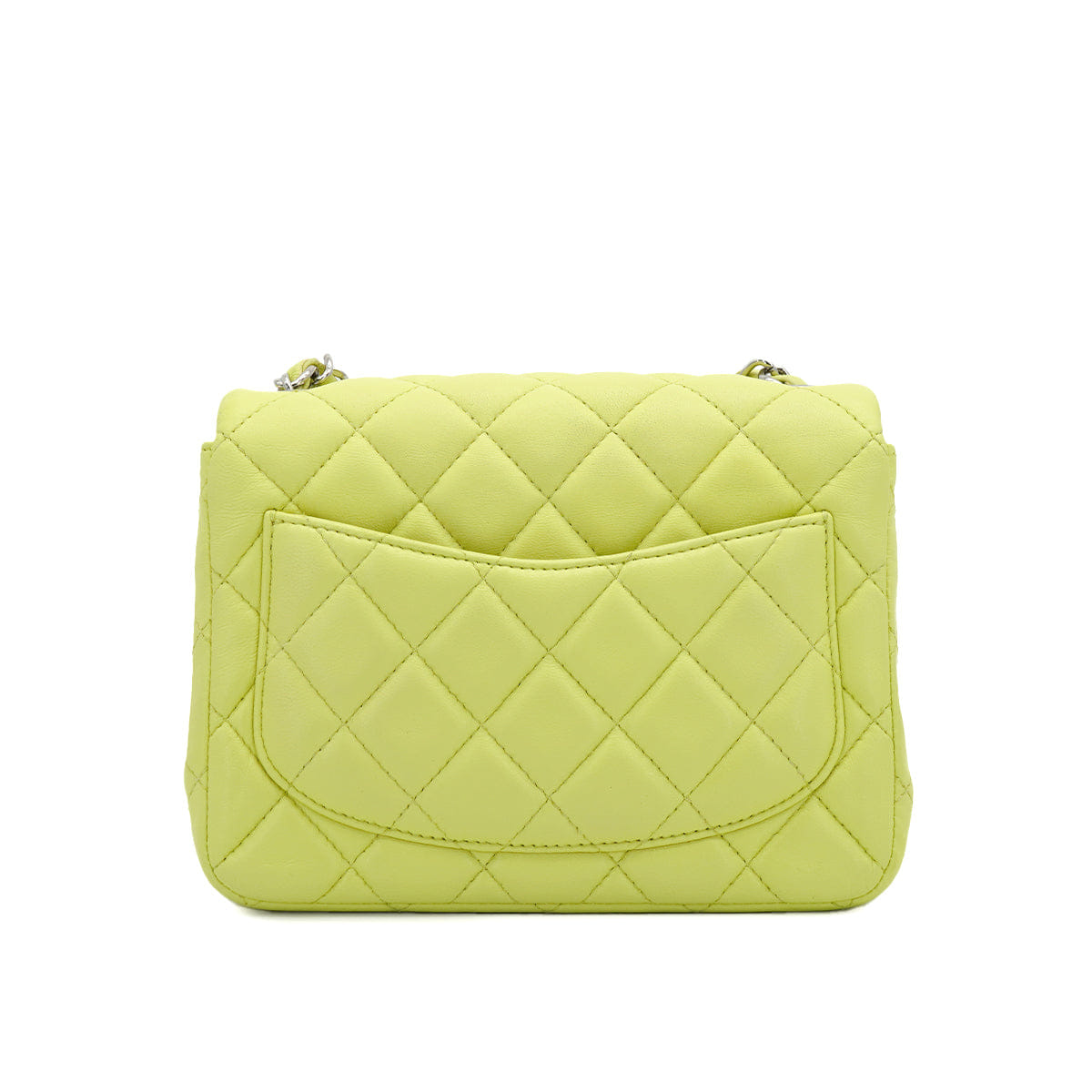 CHANEL MINI SQUARE 17 CHAIN SHOULDER BAG YELLOW LAMB SKIN SILVER HARDWARE 90333724