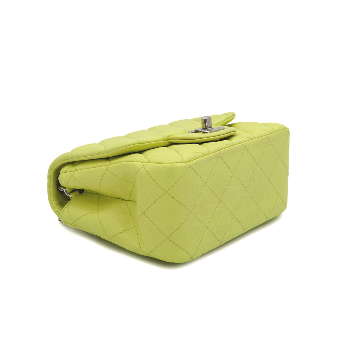 CHANEL MINI SQUARE 17 CHAIN SHOULDER BAG YELLOW LAMB SKIN SILVER HARDWARE 90333724