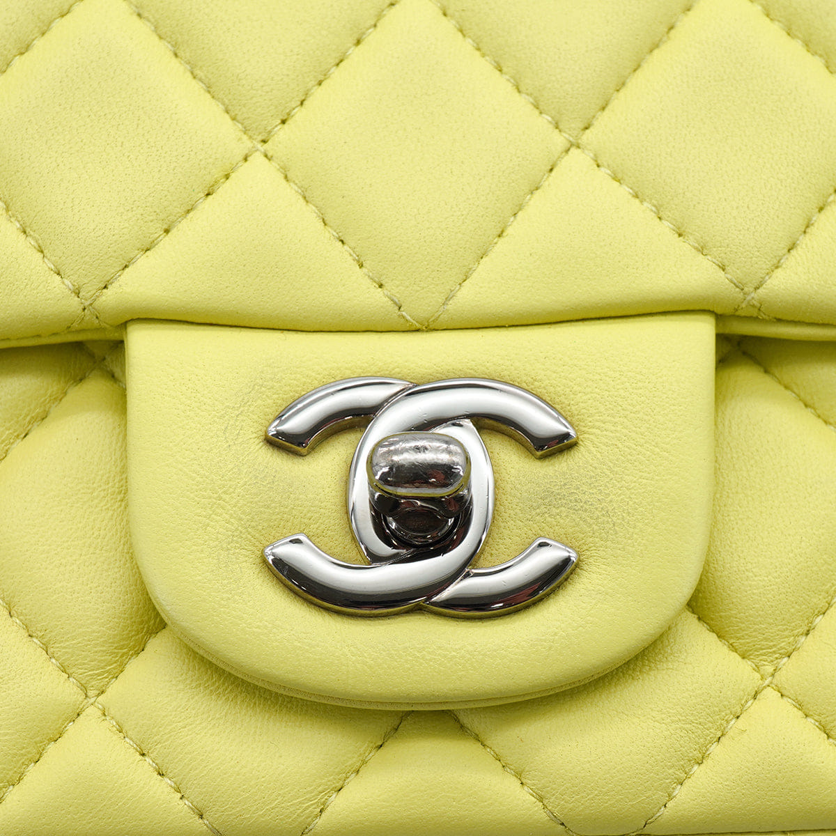 CHANEL MINI SQUARE 17 CHAIN SHOULDER BAG YELLOW LAMB SKIN SILVER HARDWARE 90333724