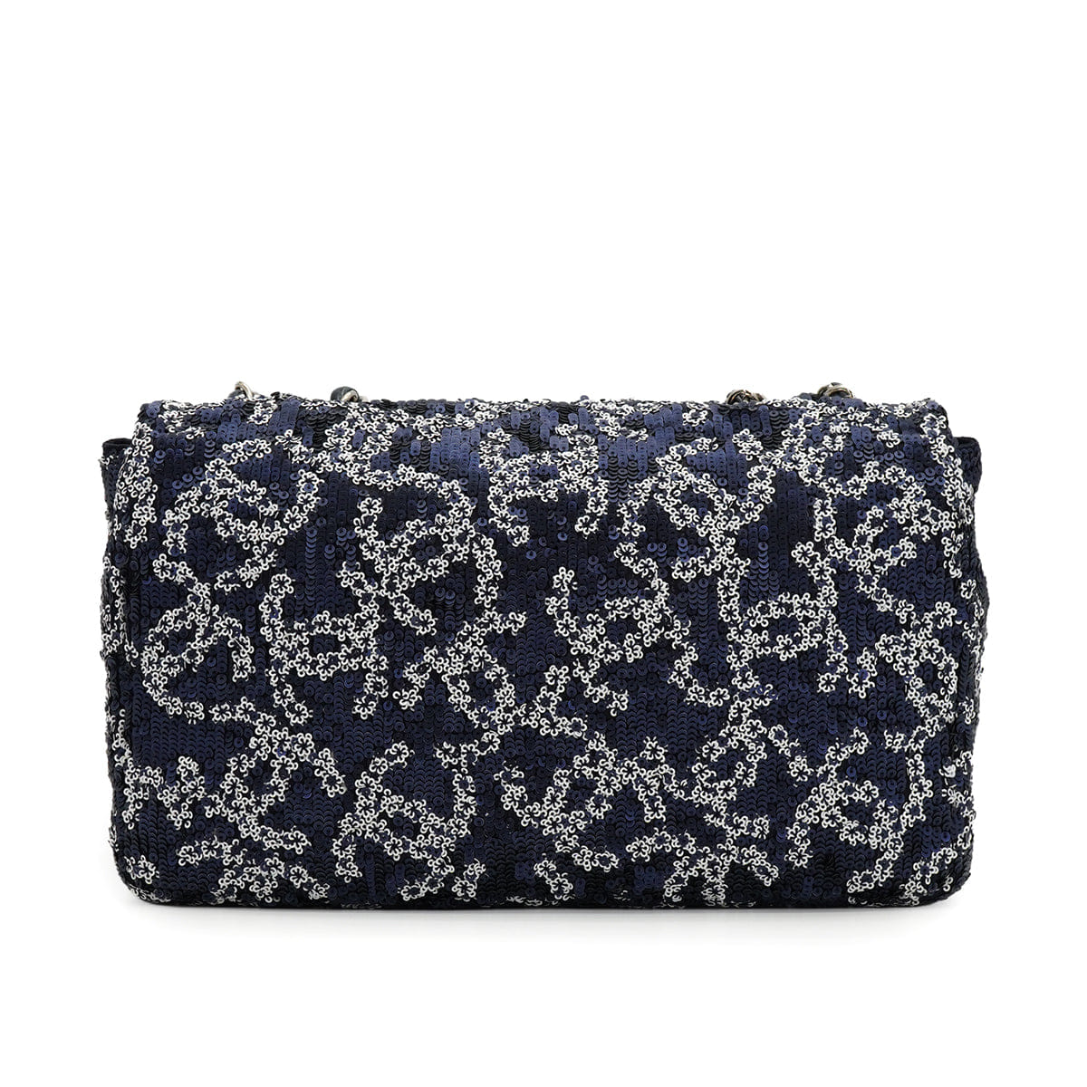 CHANEL COCOMARK CHAIN SHOULDER BAG NAVY WHITE SEQUINS LEATHER SILVER HARDWARE 90334159