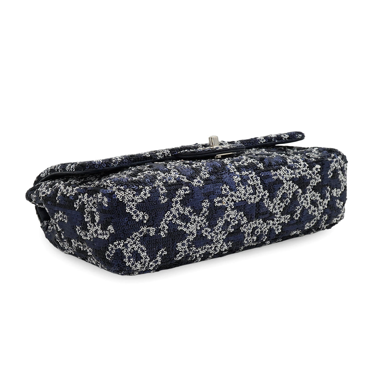 CHANEL COCOMARK CHAIN SHOULDER BAG NAVY WHITE SEQUINS LEATHER SILVER HARDWARE 90334159