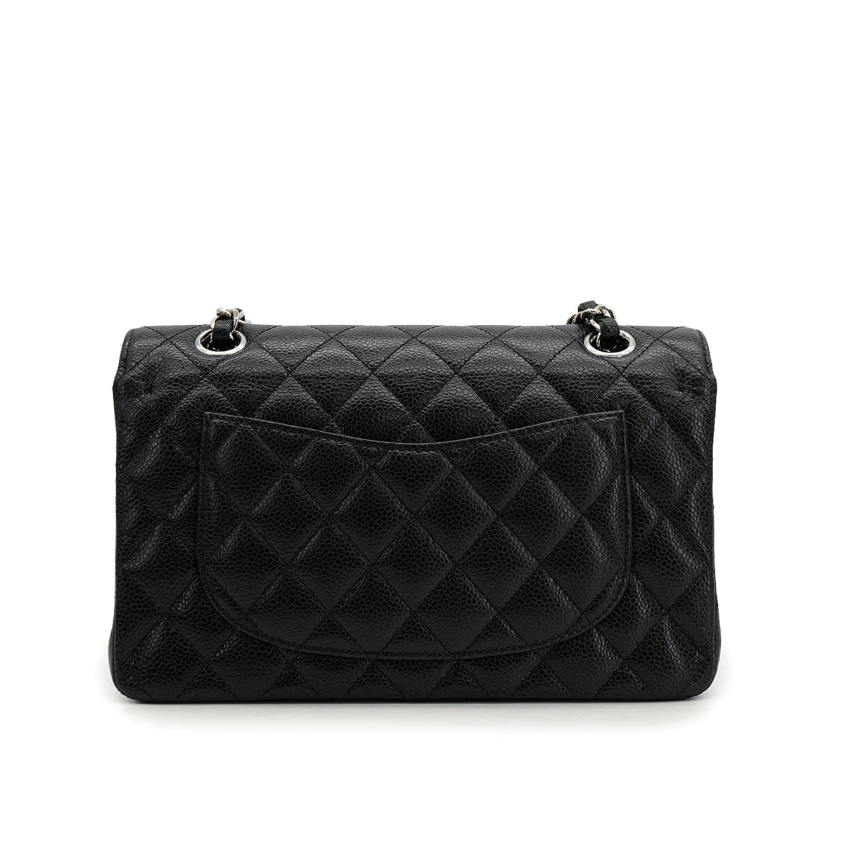 CHANEL CLASSIC FLAP SMALL CHAIN SHOULDER BAG BLACK CAVIAR SKIN SILVER HARDWARE 90334169