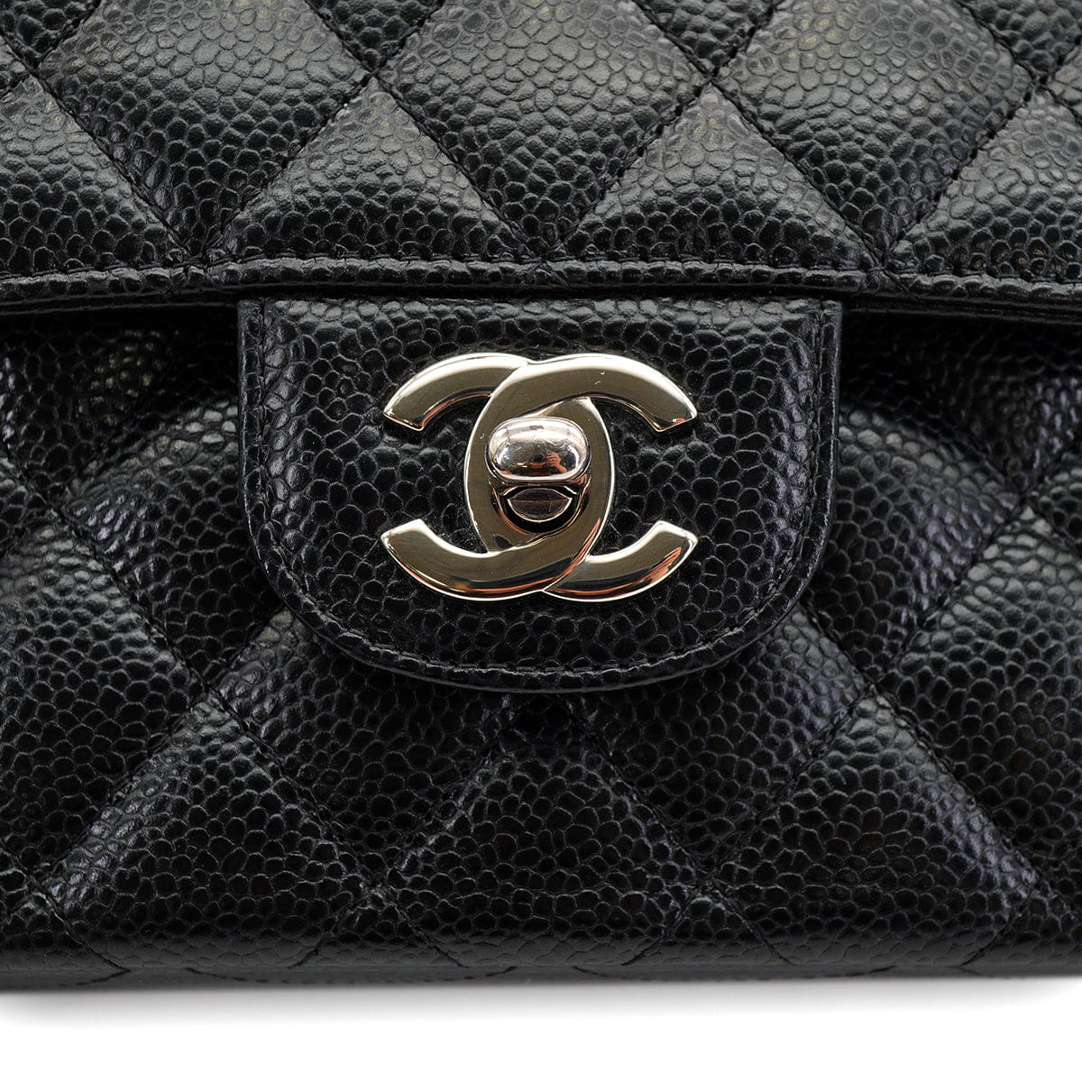 CHANEL CLASSIC FLAP SMALL CHAIN SHOULDER BAG BLACK CAVIAR SKIN SILVER HARDWARE 90334169