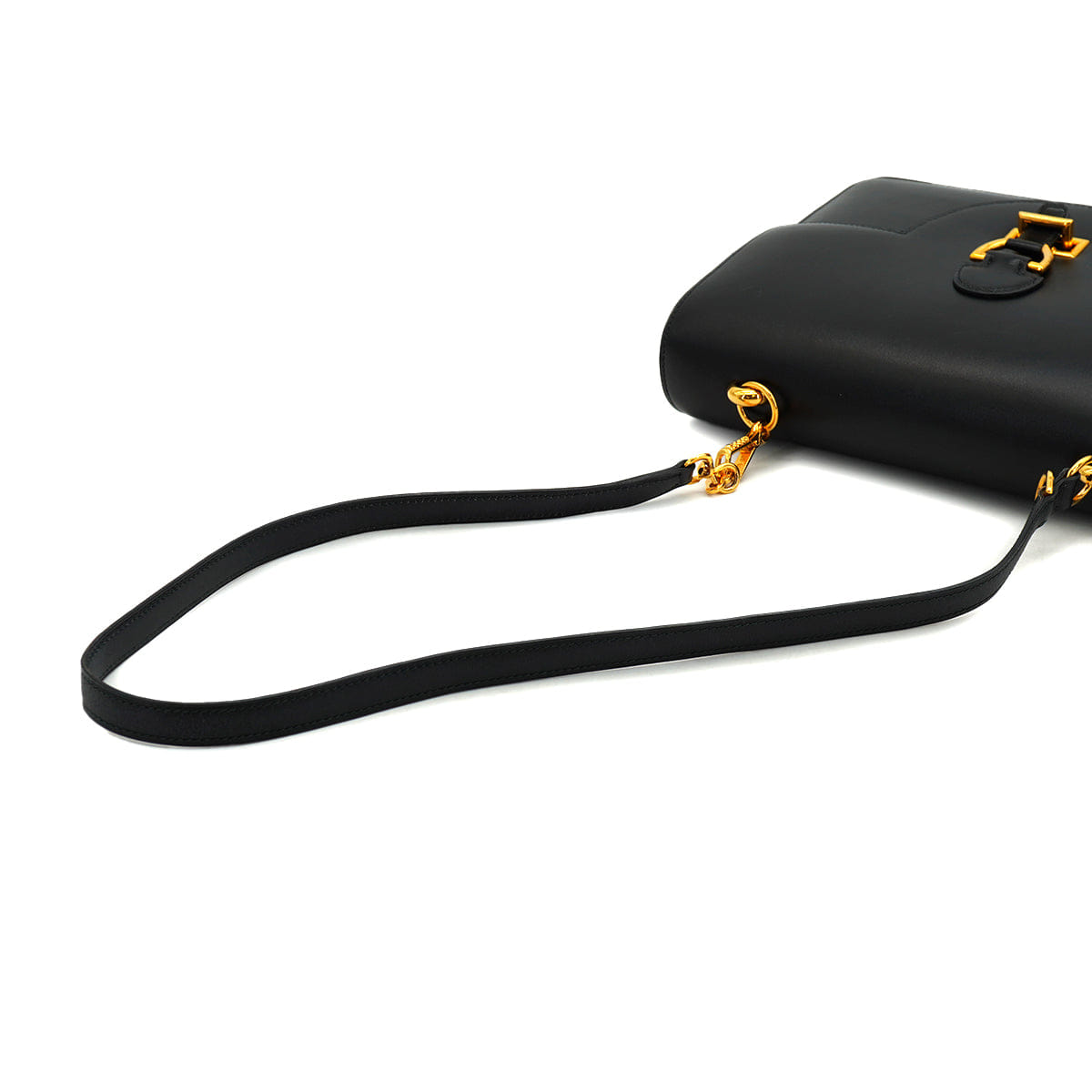HERMES SANDRINE BLACK BOX CALF SHOULDER BAG 1978 CIRCLE H GOLD HARDWARE 90332563