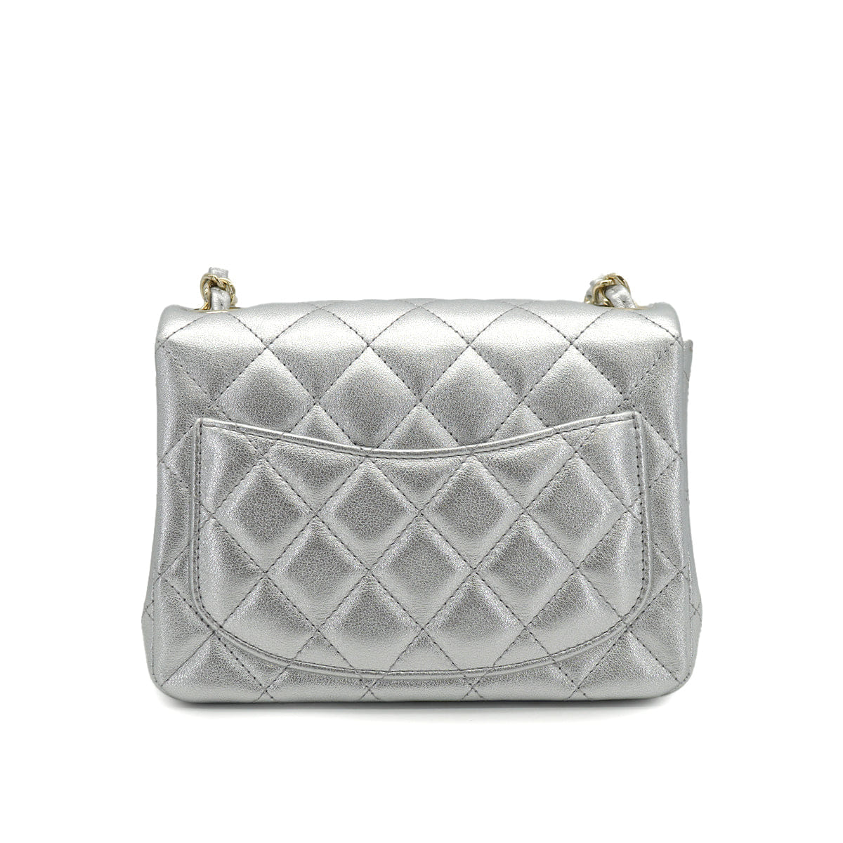 CHANEL MINI SQUARE 17 CHAIN SHOULDER BAG SILVER LAMB SKIN GOLD HARDWARE 90333739