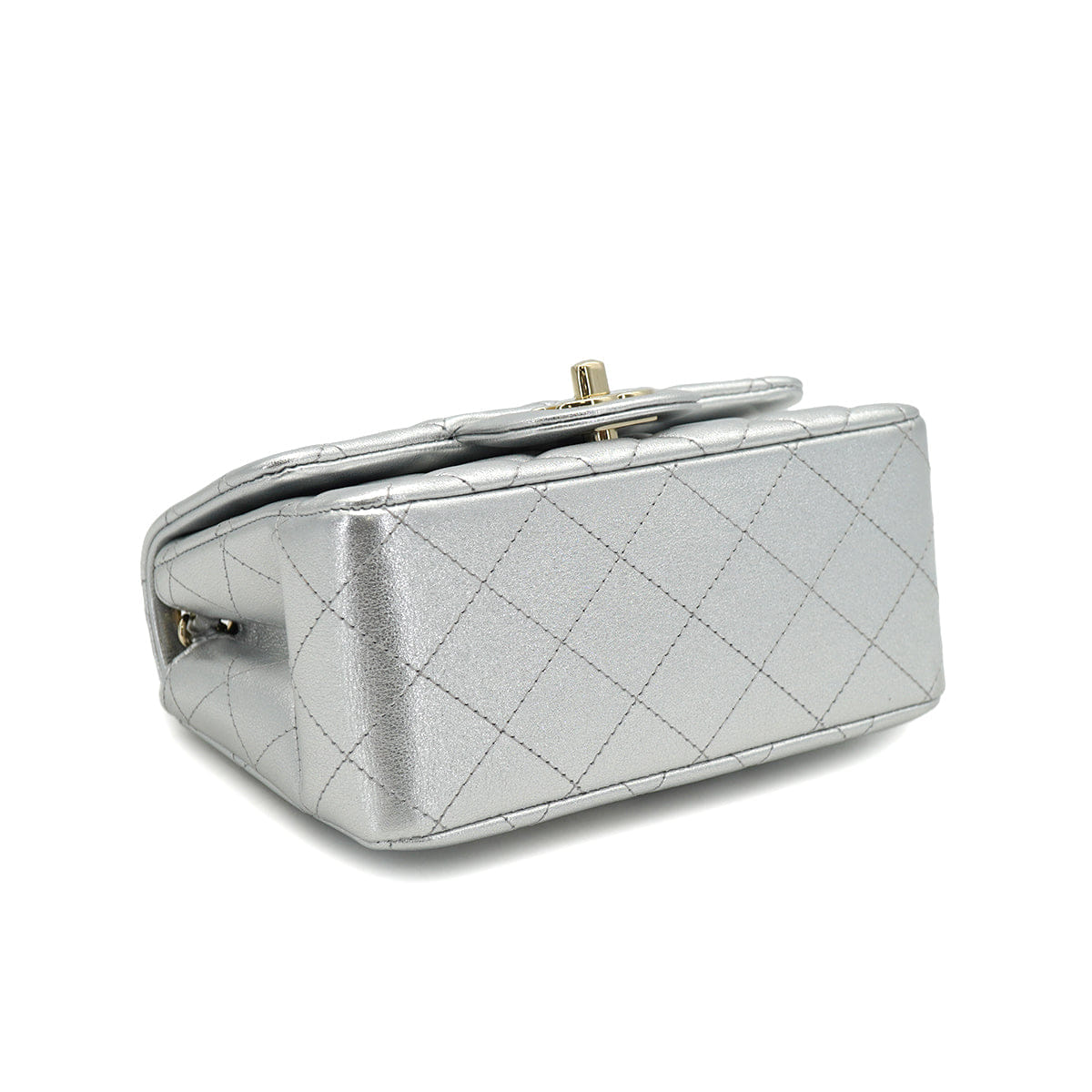 CHANEL MINI SQUARE 17 CHAIN SHOULDER BAG SILVER LAMB SKIN GOLD HARDWARE 90333739