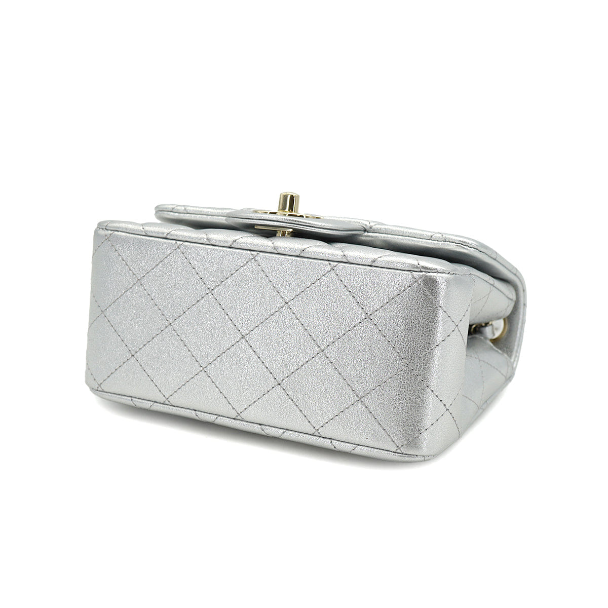 CHANEL MINI SQUARE 17 CHAIN SHOULDER BAG SILVER LAMB SKIN GOLD HARDWARE 90333739