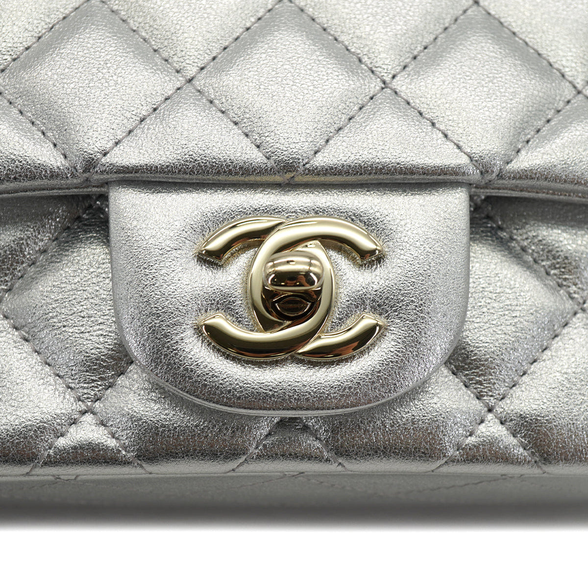 CHANEL MINI SQUARE 17 CHAIN SHOULDER BAG SILVER LAMB SKIN GOLD HARDWARE 90333739