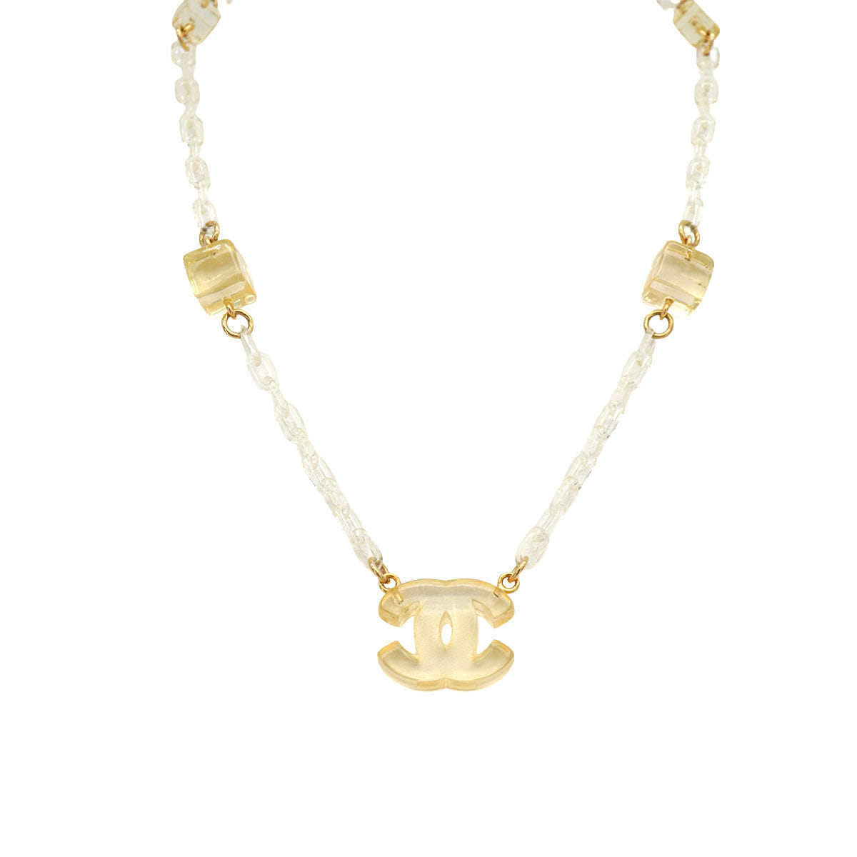 CHANEL NECKLACE CUBE COCOMARK CLEAR GOLD ACCESSORY 01P 90331820