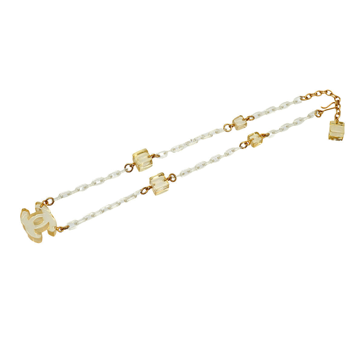 CHANEL NECKLACE CUBE COCOMARK CLEAR GOLD ACCESSORY 01P 90331820