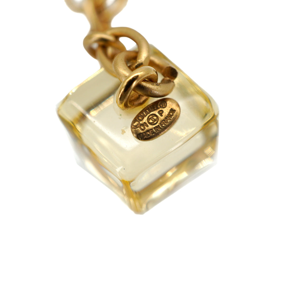 CHANEL NECKLACE CUBE COCOMARK CLEAR GOLD ACCESSORY 01P 90331820