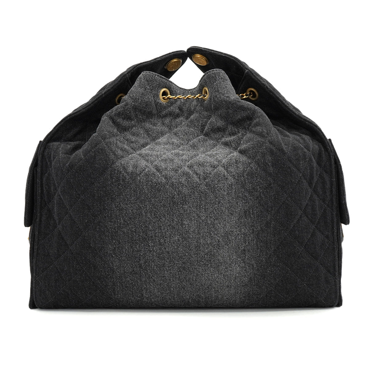 CHANEL CHANEL25 MEDIUM CHAIN SHOULDER BAG BLACK DENIM GOLD HARDWARE 90331857