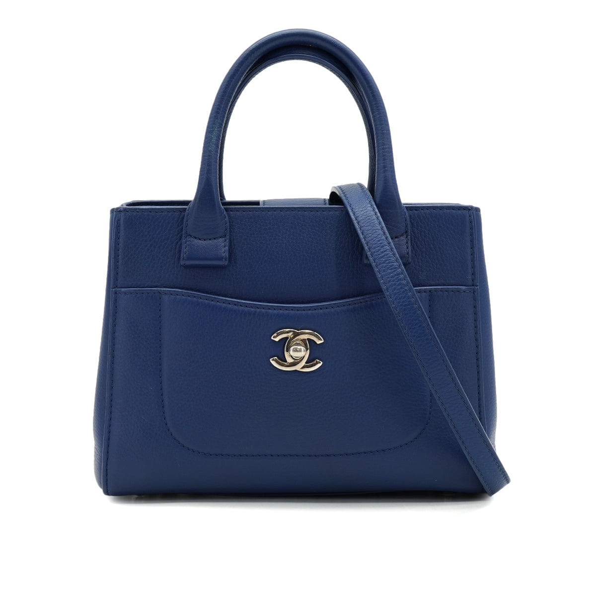 CHANEL NEO EXECUTIVE TOTE SHOULDER BAG BLUE LEATHER SILVER HARDWARE 90331963