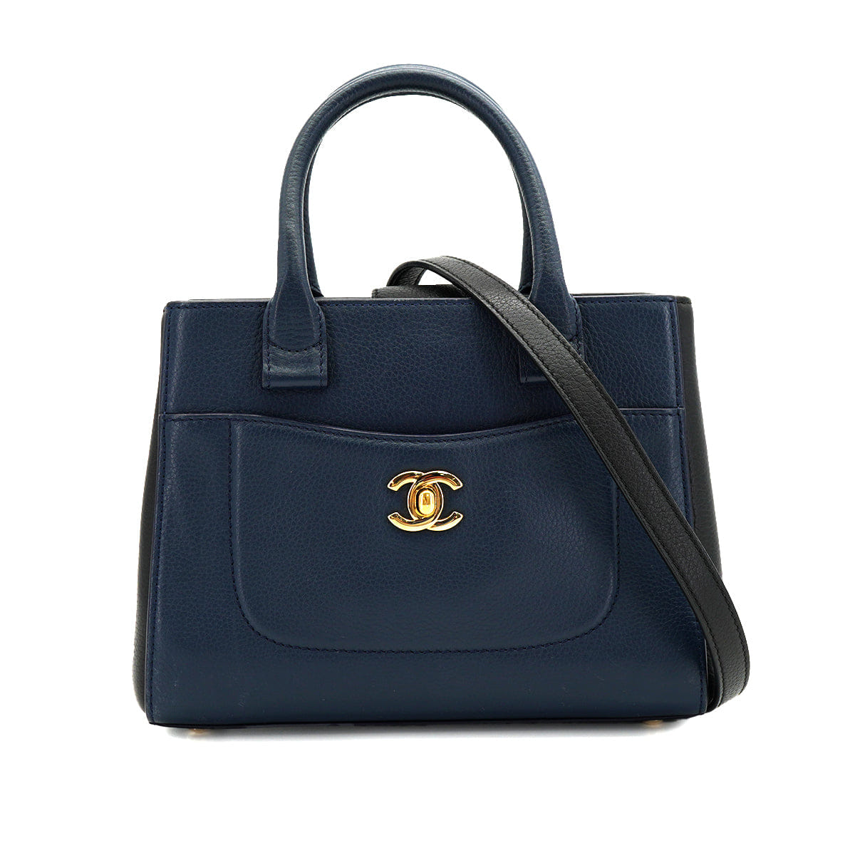 CHANEL NEO EXECUTIVE TOTE SHOULDER BAG NAVY LEATHER GOLD HARDWARE 90330702