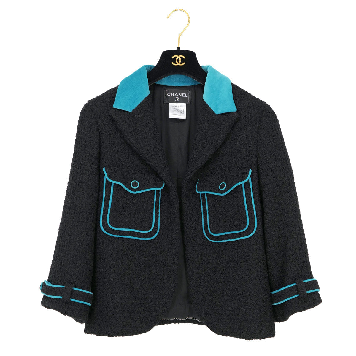 CHANEL JACKET BLUE BLACK WOOL 44 07A RTW 90325369