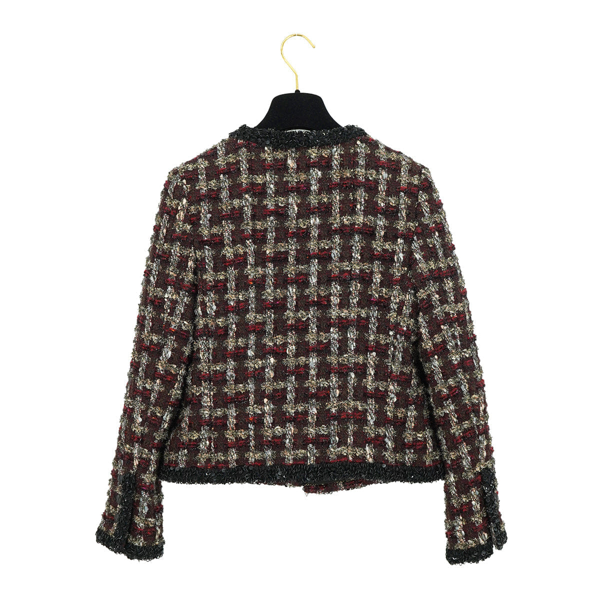 CHANEL DOUBLE POCKET TWEED JACKET SEQUINS BLACK RED WOOL 42 02A RTW 90309855
