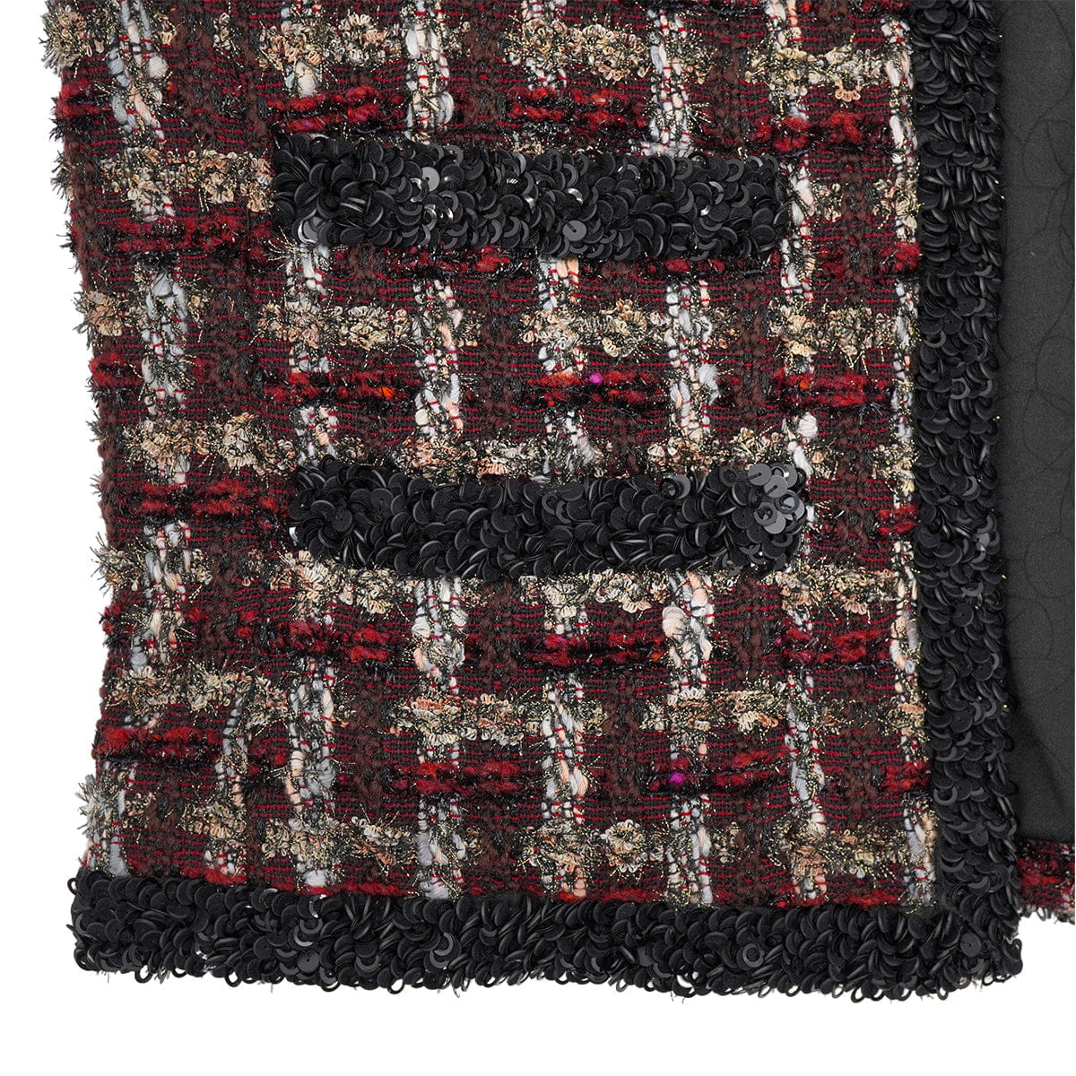 CHANEL DOUBLE POCKET TWEED JACKET SEQUINS BLACK RED WOOL 42 02A RTW 90309855