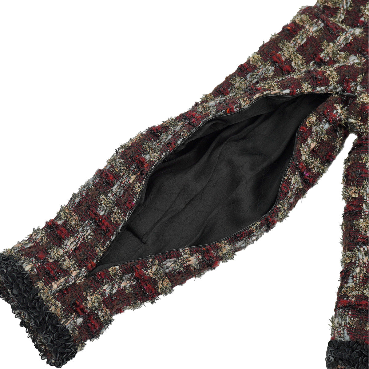 CHANEL DOUBLE POCKET TWEED JACKET SEQUINS BLACK RED WOOL 42 02A RTW 90309855