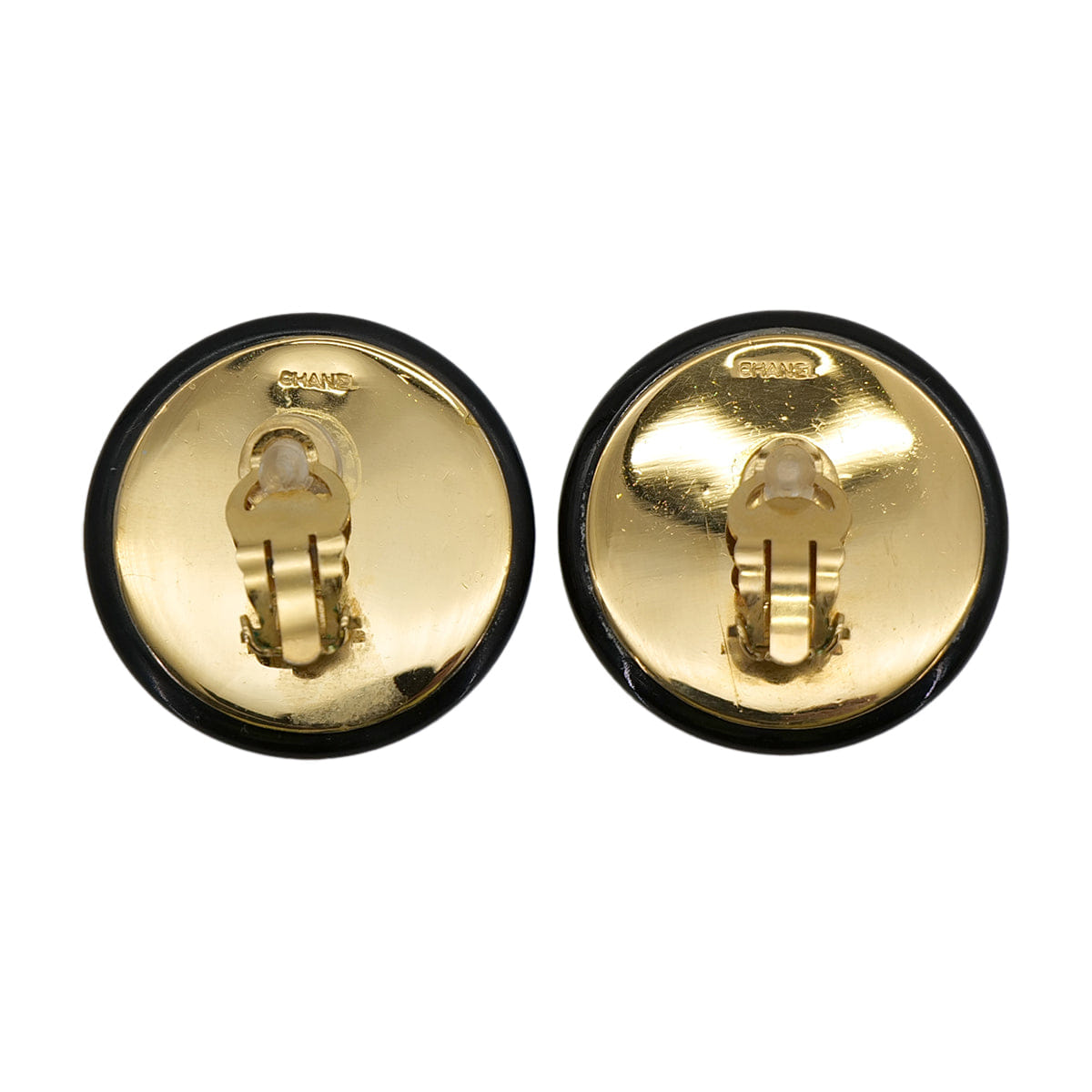 CHANEL VINTAGE EARRINGS ROUND COCOMARK GOLD BLACK ACCESSORY 90309002