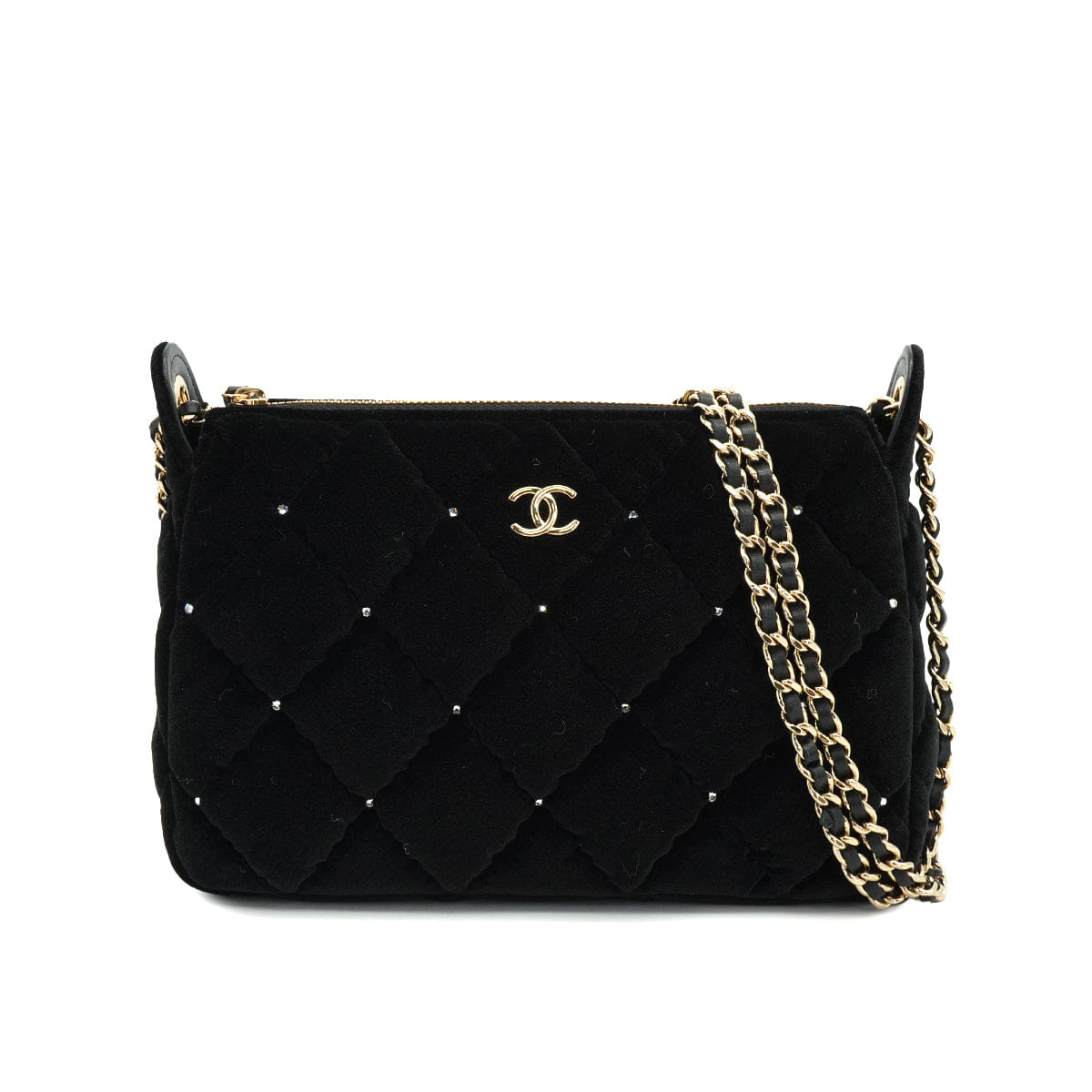 CHANEL MATELASSE RHINESTONE CHAIN SHOULDER BAG BLACK VELOR 90332583